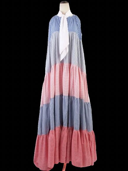 Excellent Lisa Marie Fernandez Maxi Dress L Cotton Natural Blue Red