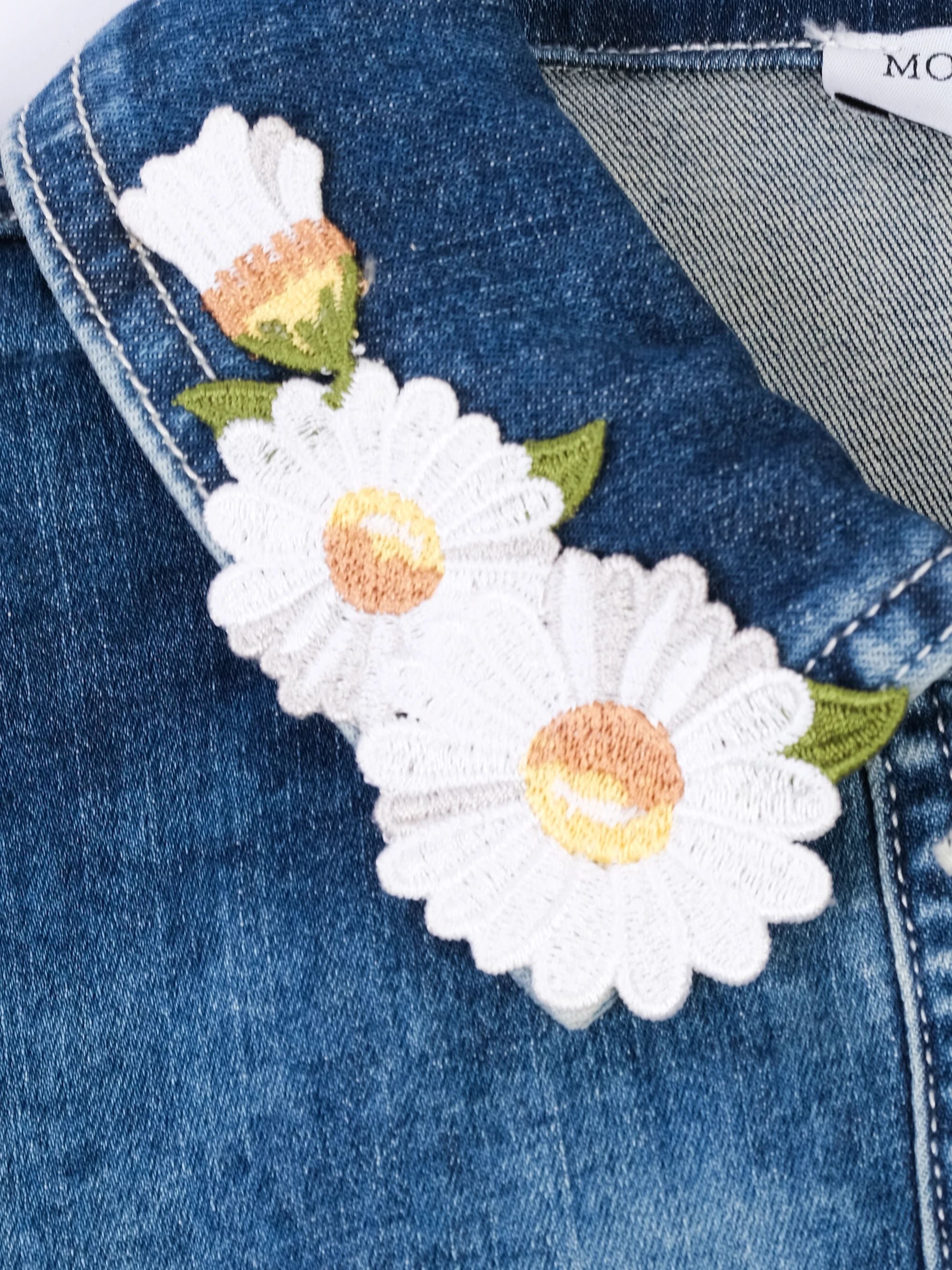 Excellent Monnalisa Blue Denim Jacket with Floral Embroidery Size 11