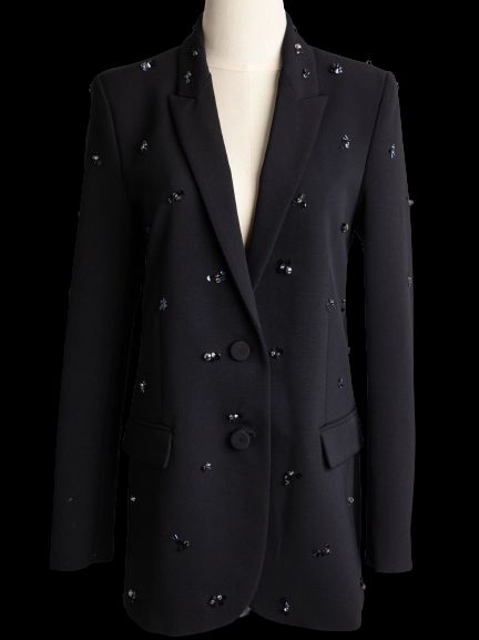 Good Condition Pinko Black Polyester Blazer with Bead Embellishments