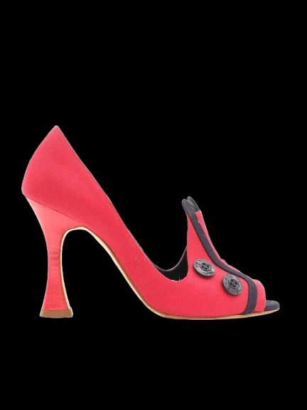 Perfect Manolo Blahnik Red Heeled Shoes Size 37 with Black Trim
