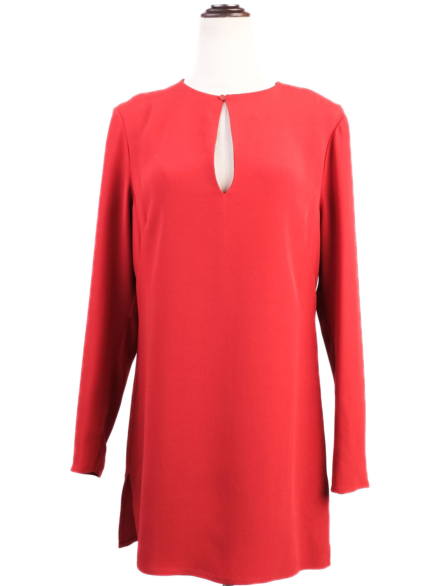 Excellent Ralph Lauren Red Silk Long Sleeve Dress Size L