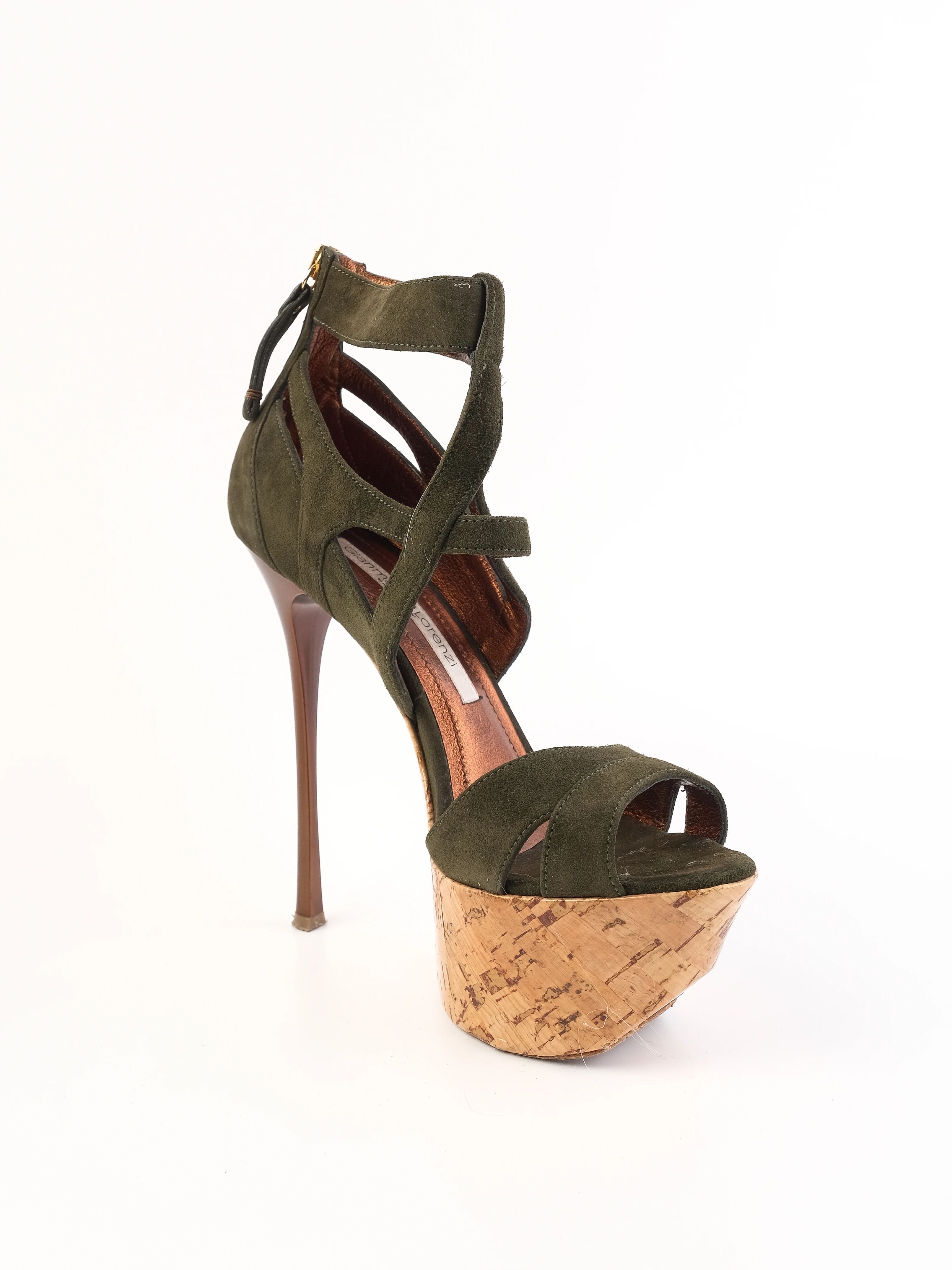 Excellent Gianmarco Lorenzi Gray Leather High-Heeled Platform Shoes Size 38