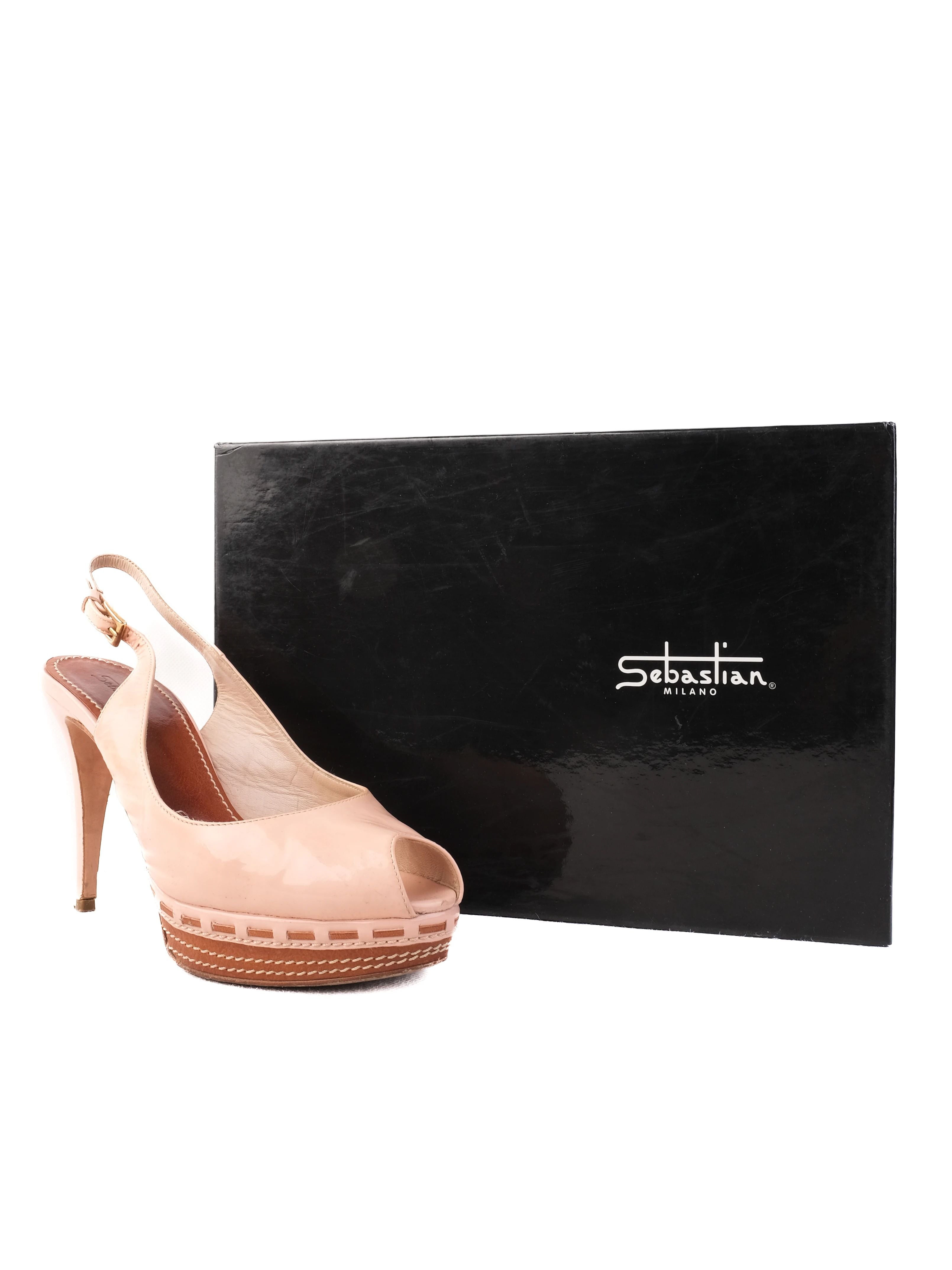 Good Sebastian White High-Heeled Slingback Shoes Size 38 Leather