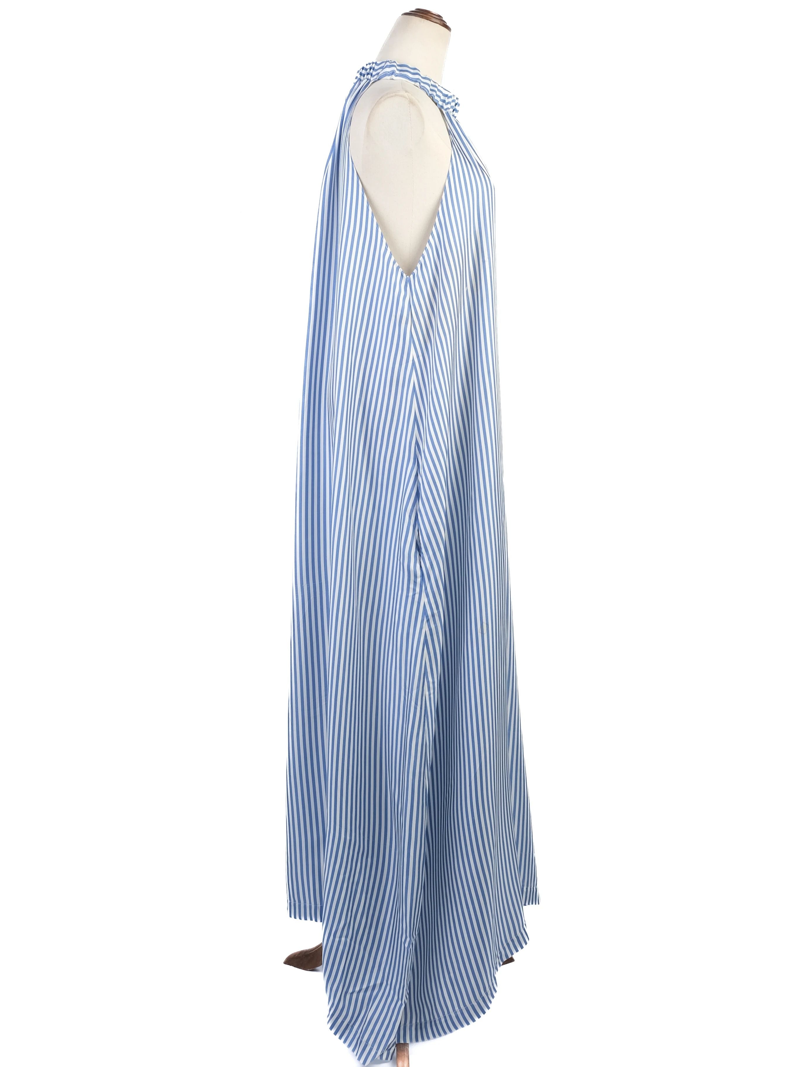Excellent Paper London Blue Silk Striped Halter Neck Dress Size XXL