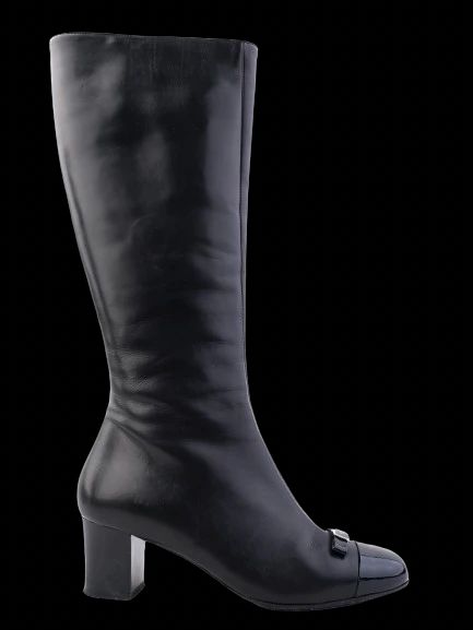 Excellent Giovanni Fabiani Black Leather Knee-High Boots with Block Heel