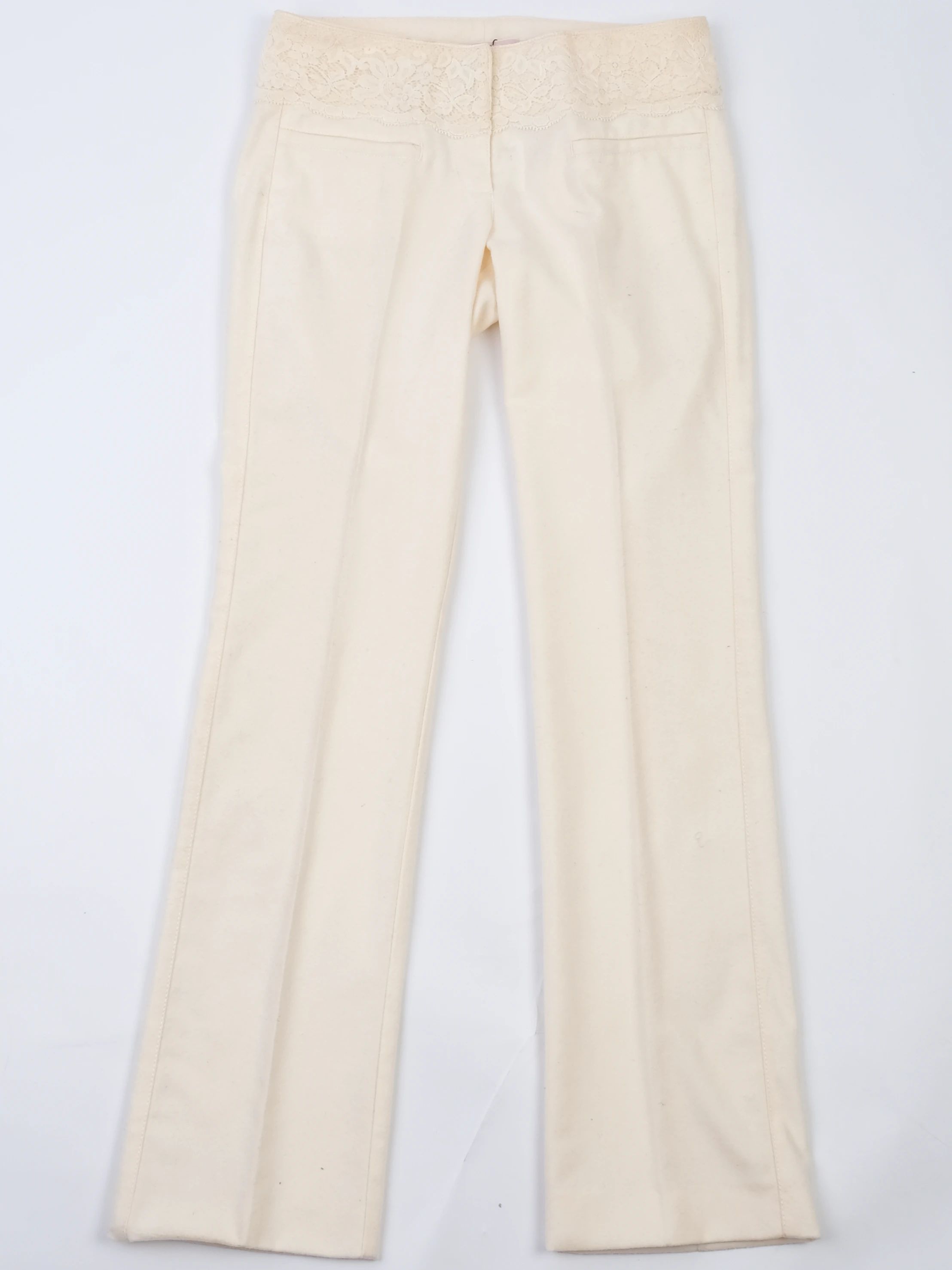 Excellent Red Valentino Yellow Wool Pants Size S with Lace Detail