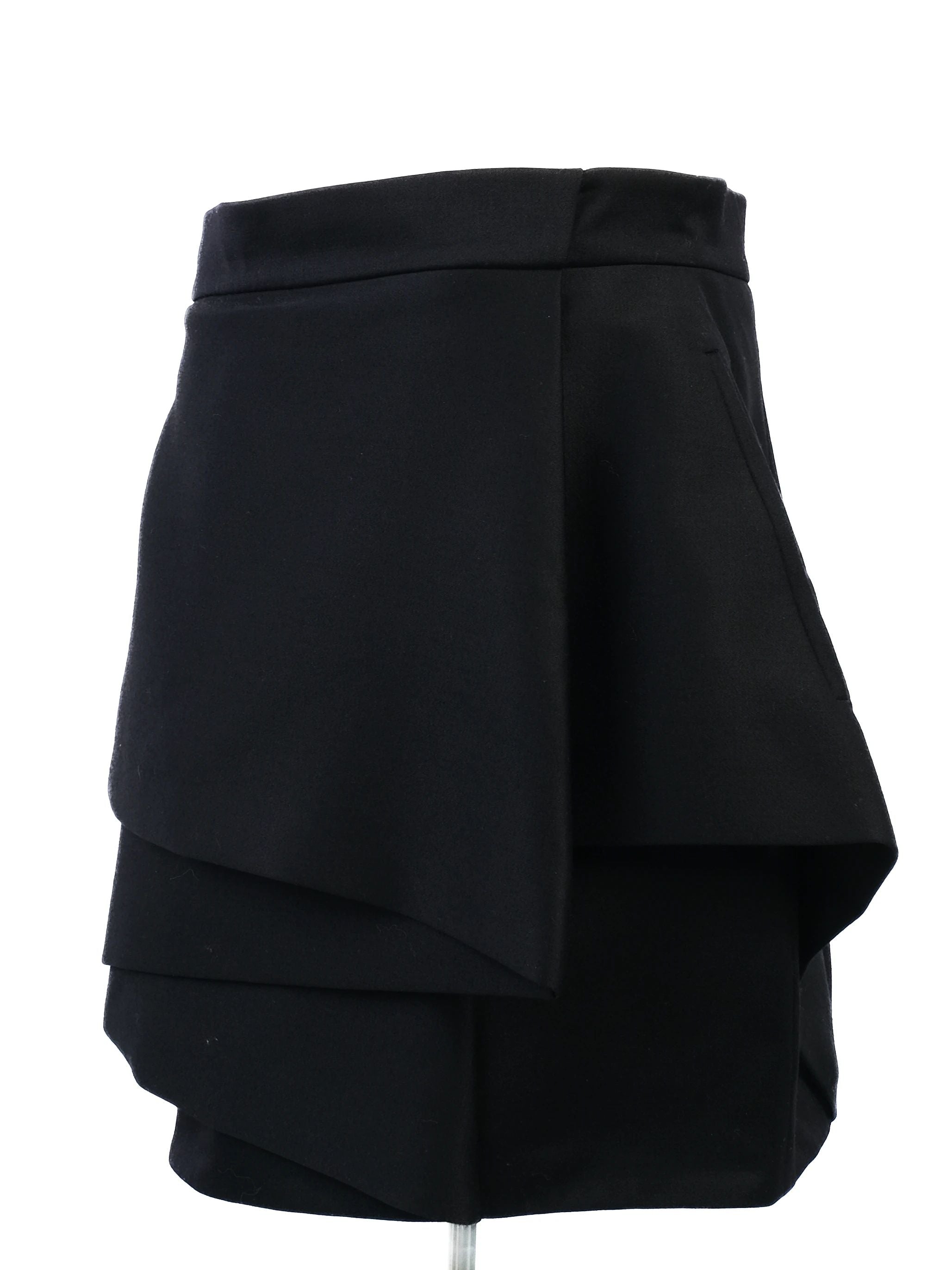 Excellent Balmain Black Wool Skirt with Layered Details