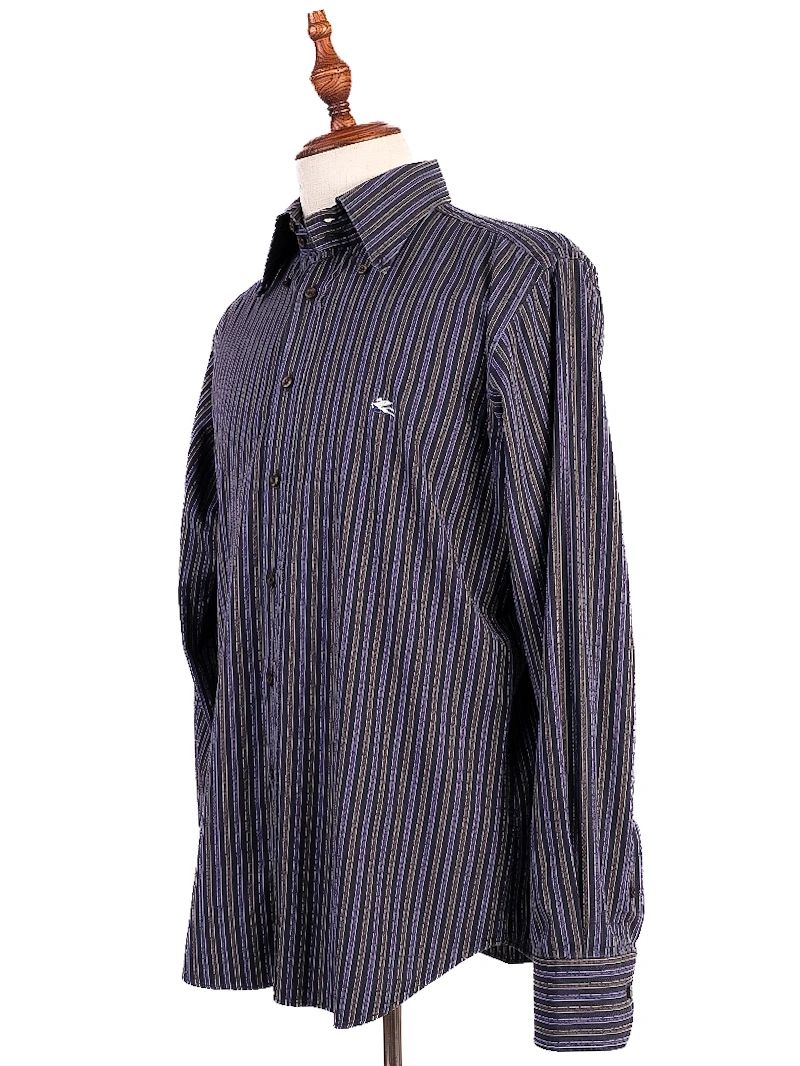 Excellent Etro Striped Button-Up Shirt Purple Cotton Size L