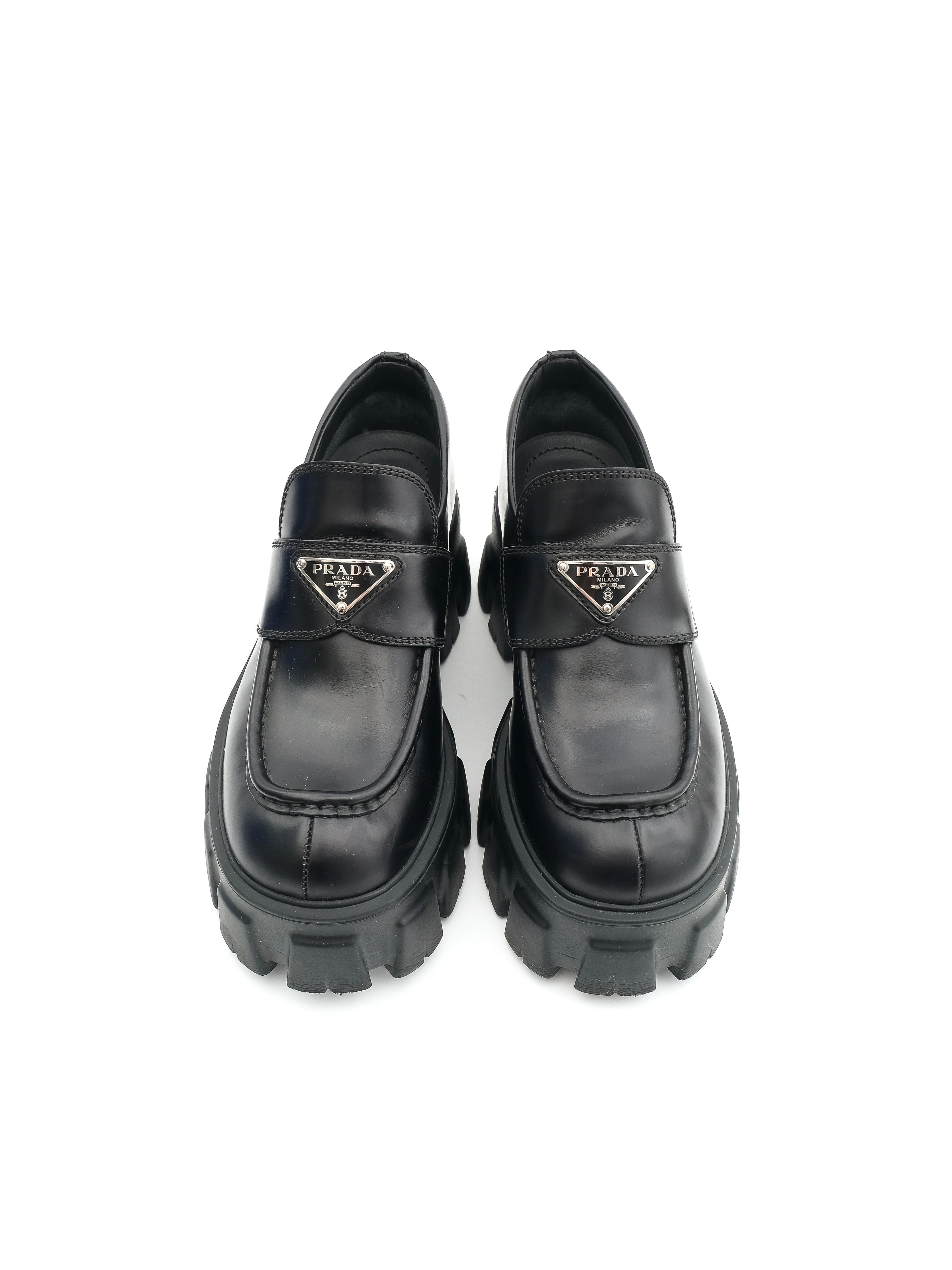 NEW Prada Chunky Black Loafers Leather Women&