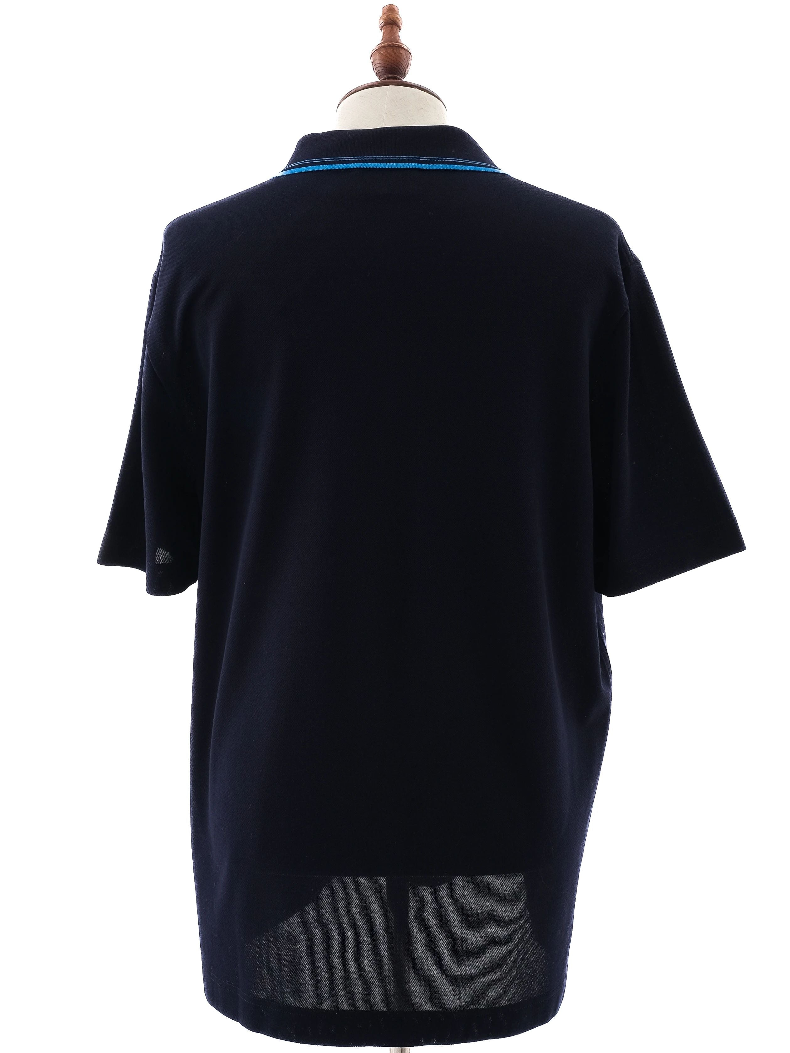 Excellent Hermes Blue Polo Shirt Cotton Size L Double Stripe