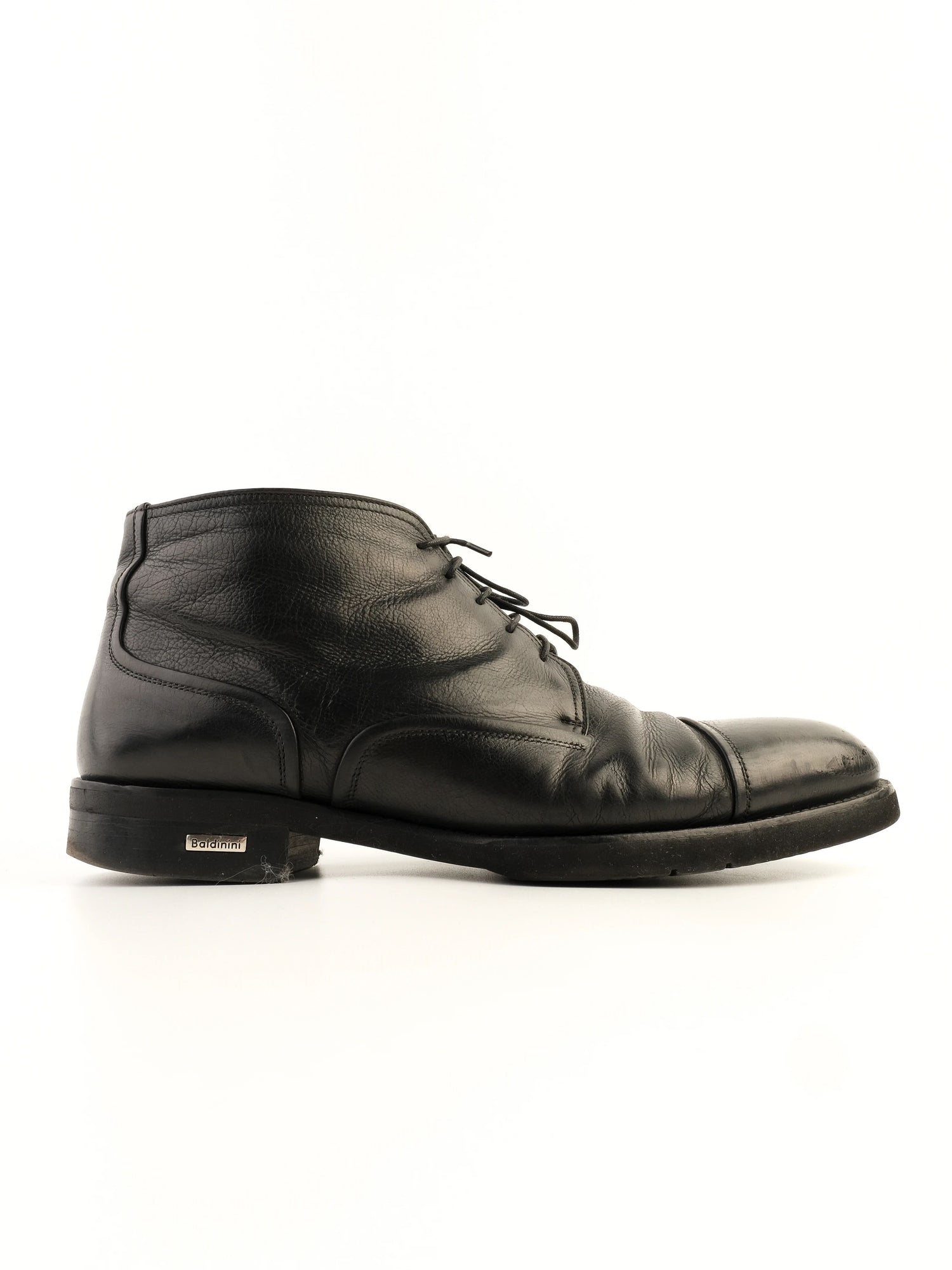 Excellent Baldinini Black Leather Ankle Boots Size 43.5 with Laces and Zipper