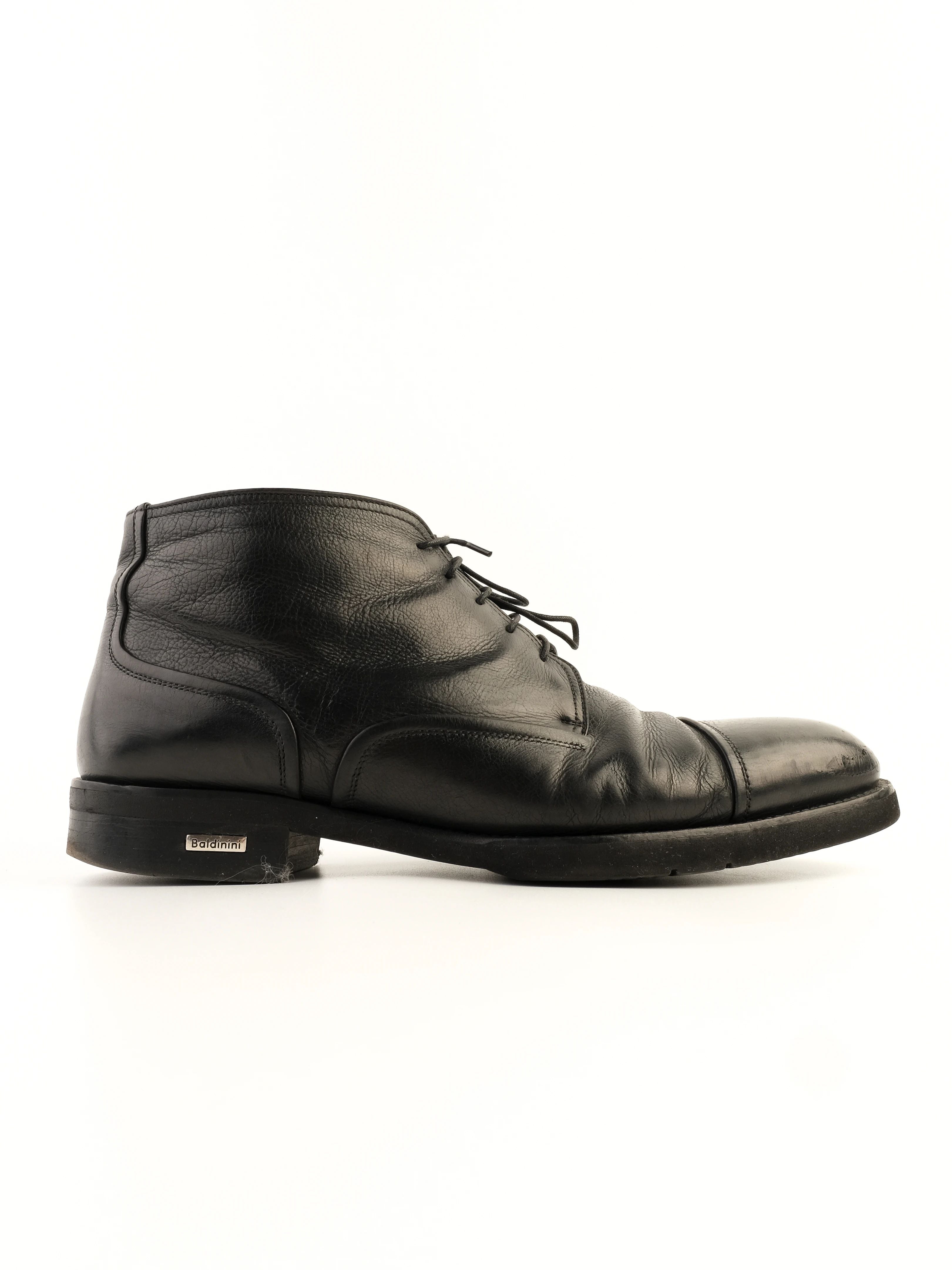 Excellent Baldinini Black Leather Ankle Boots Size 43.5 with Laces and Zipper