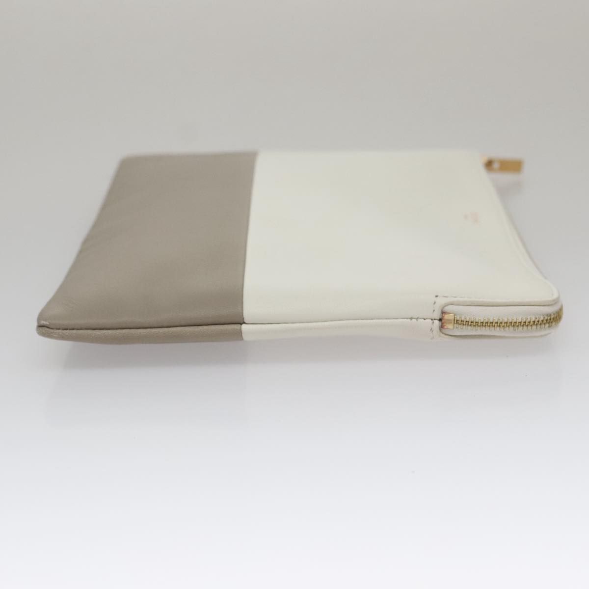 Celine Clutch Bag Leather Gray White Auth