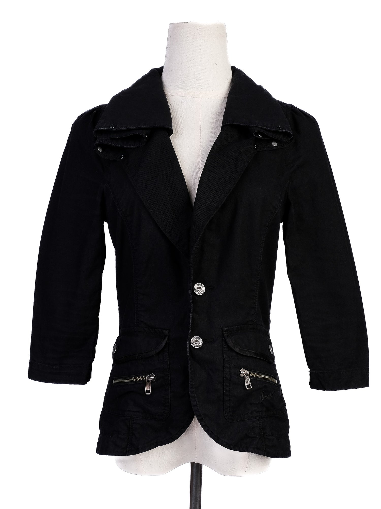 Excellent Diesel Black Cotton Jacket Size S with Tailored Fit