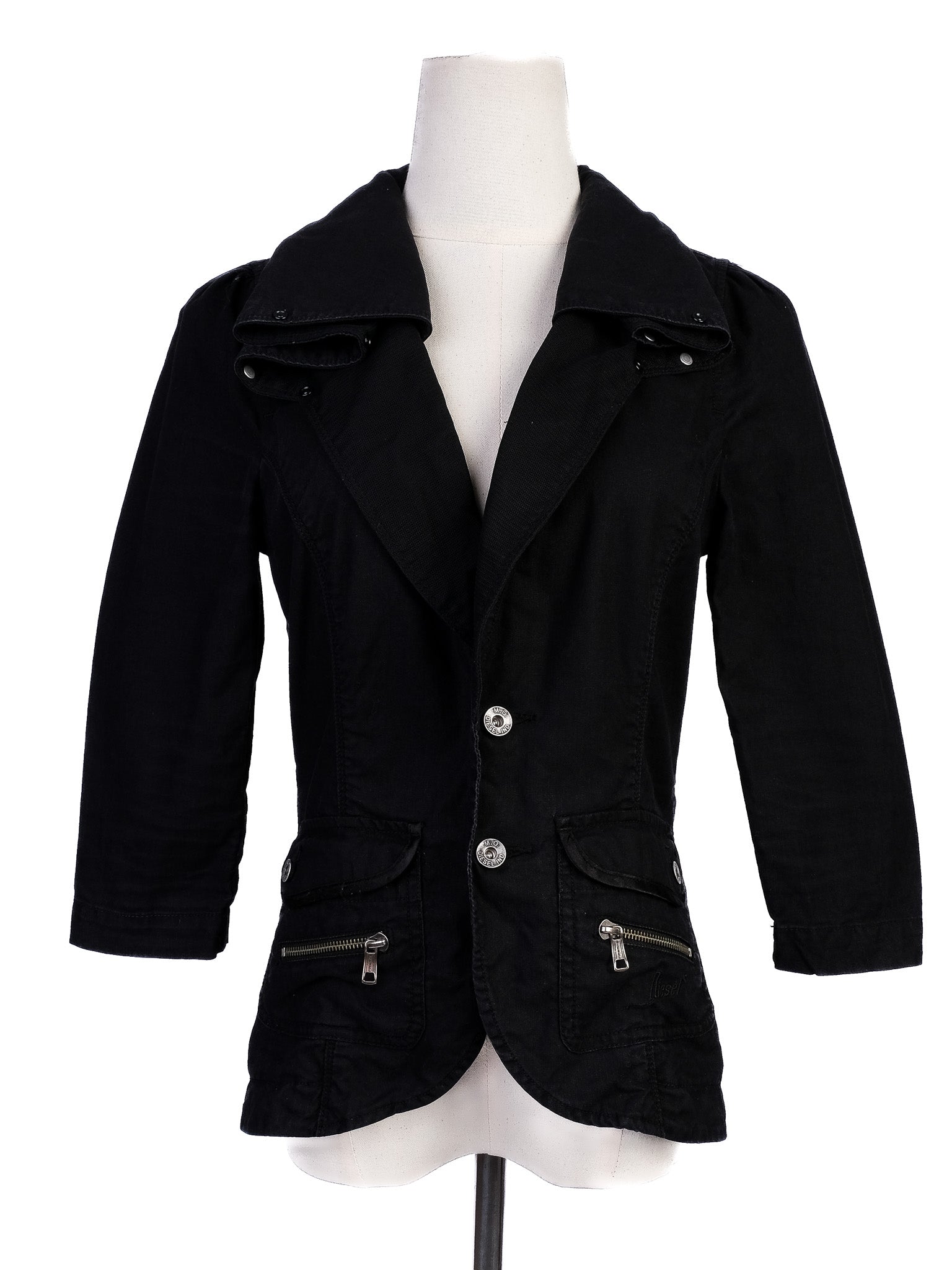 Excellent Diesel Black Cotton Jacket Size S with Tailored Fit