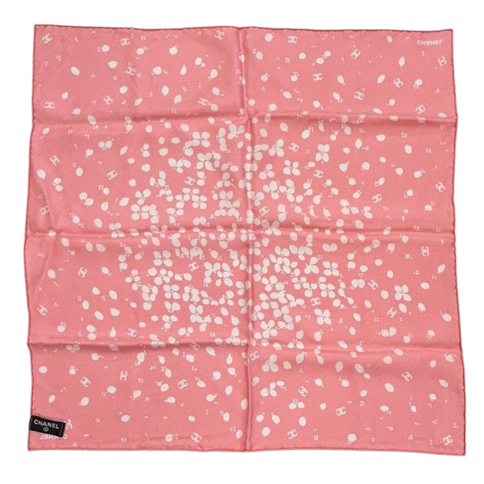 Chanel Flowers Square Scarf Silk Pink