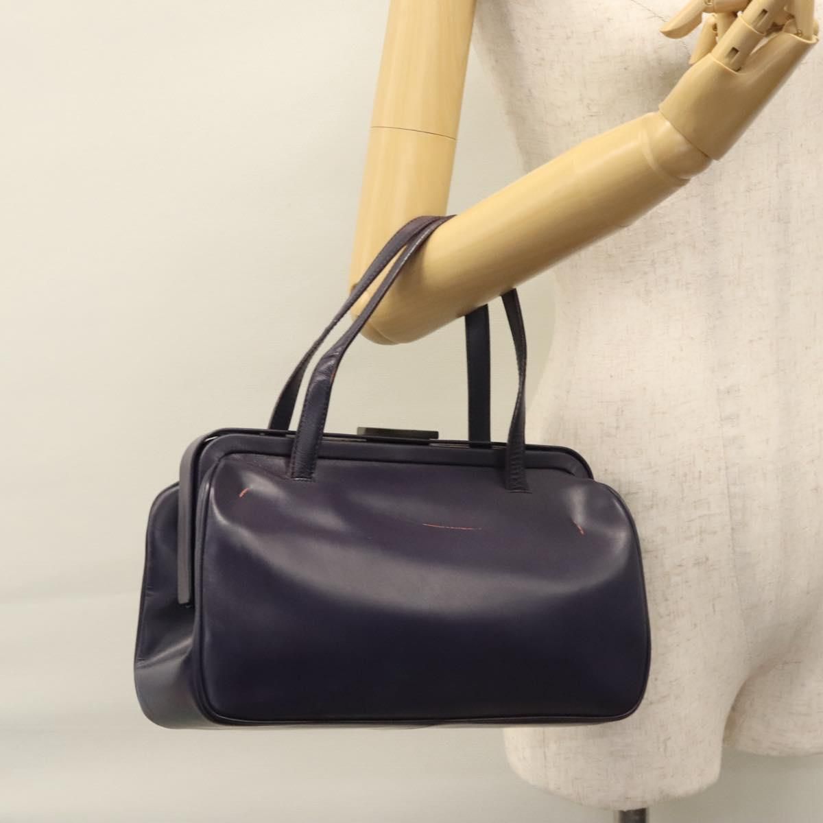 Prada Hand Bag Leather Purple Auth