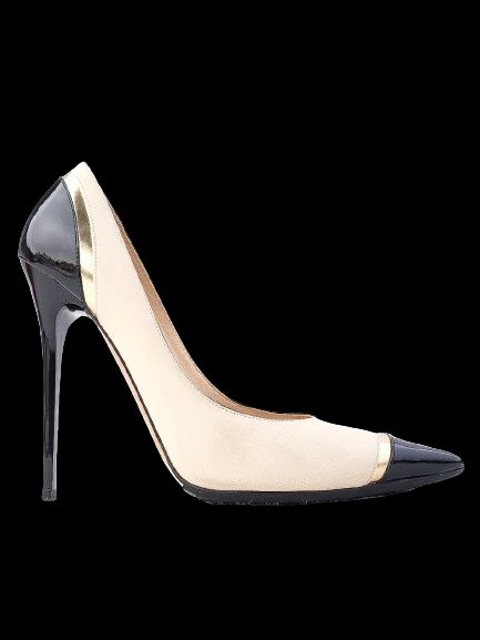 Excellent Jimmy Choo High-Heeled Shoes Black Beige Leather Size 39