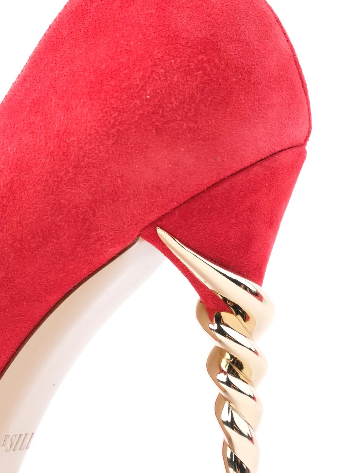 Excellent Lesilla Red Genuine Suede High-Heeled Shoes with Gold Heel