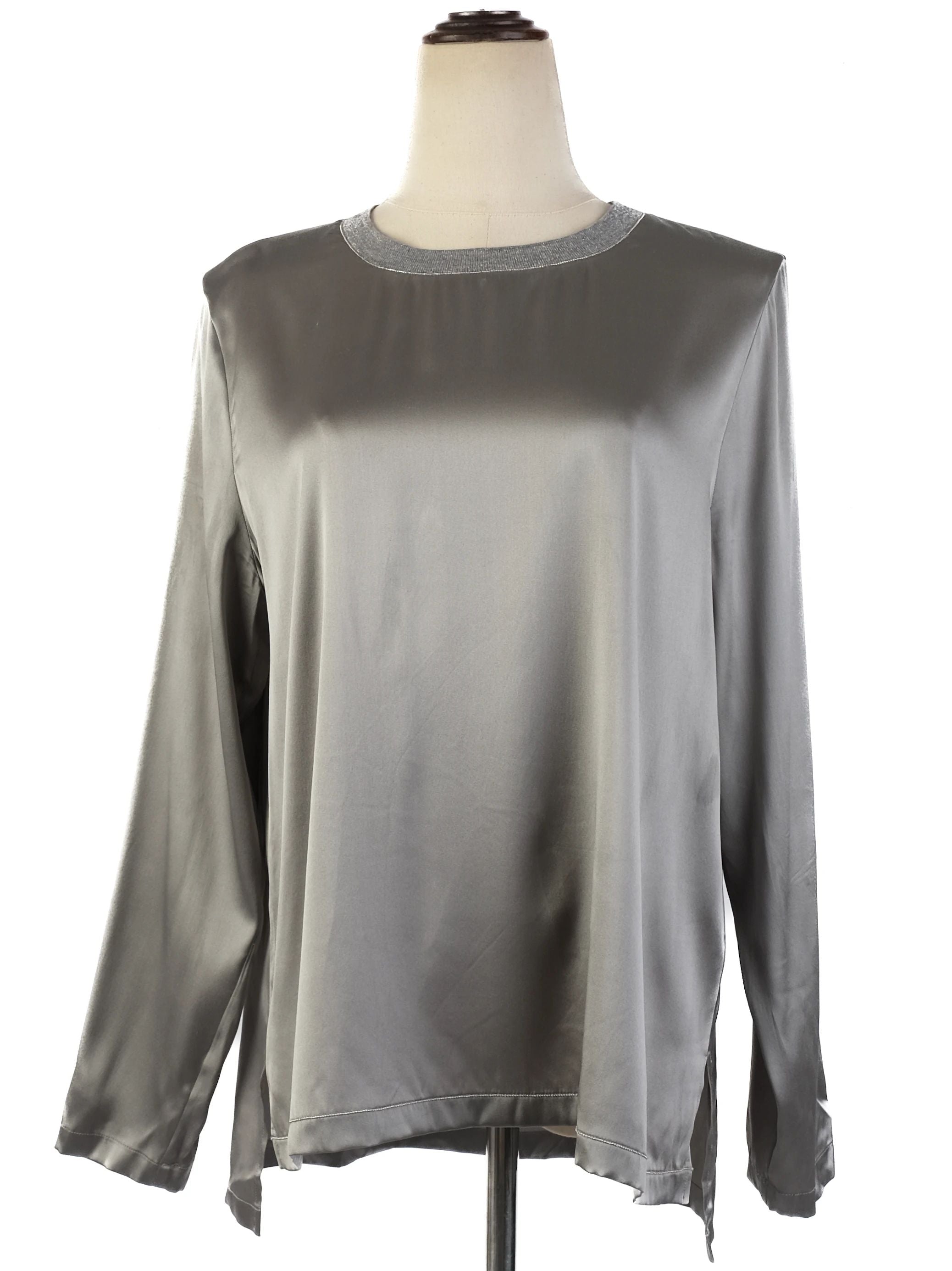 Excellent Peserico Gray Silk Blouse Size M for Women