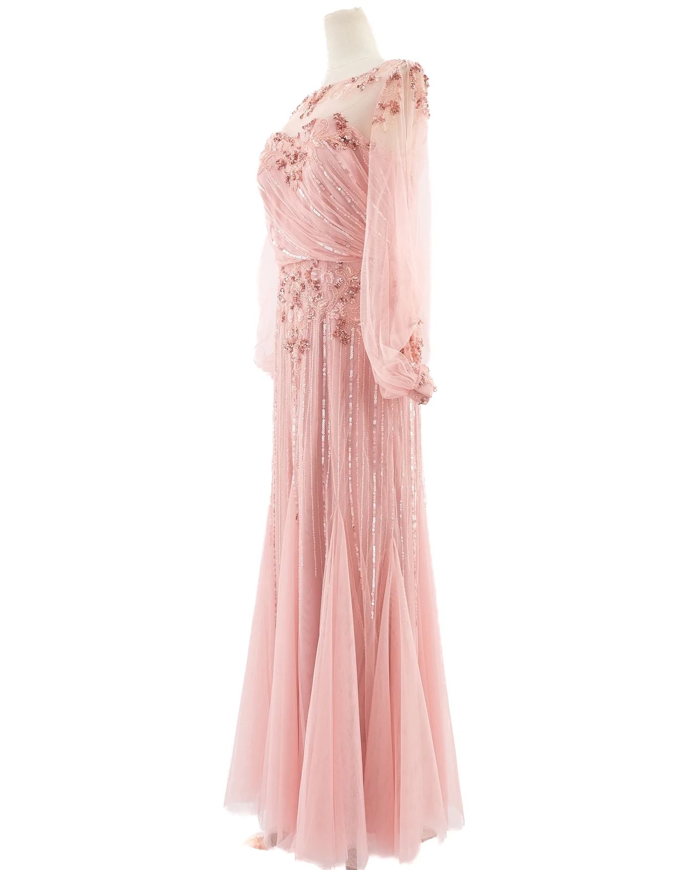 EXCELLENT Pronovias Pink Evening Gown XXL Floral Lace Embellishments