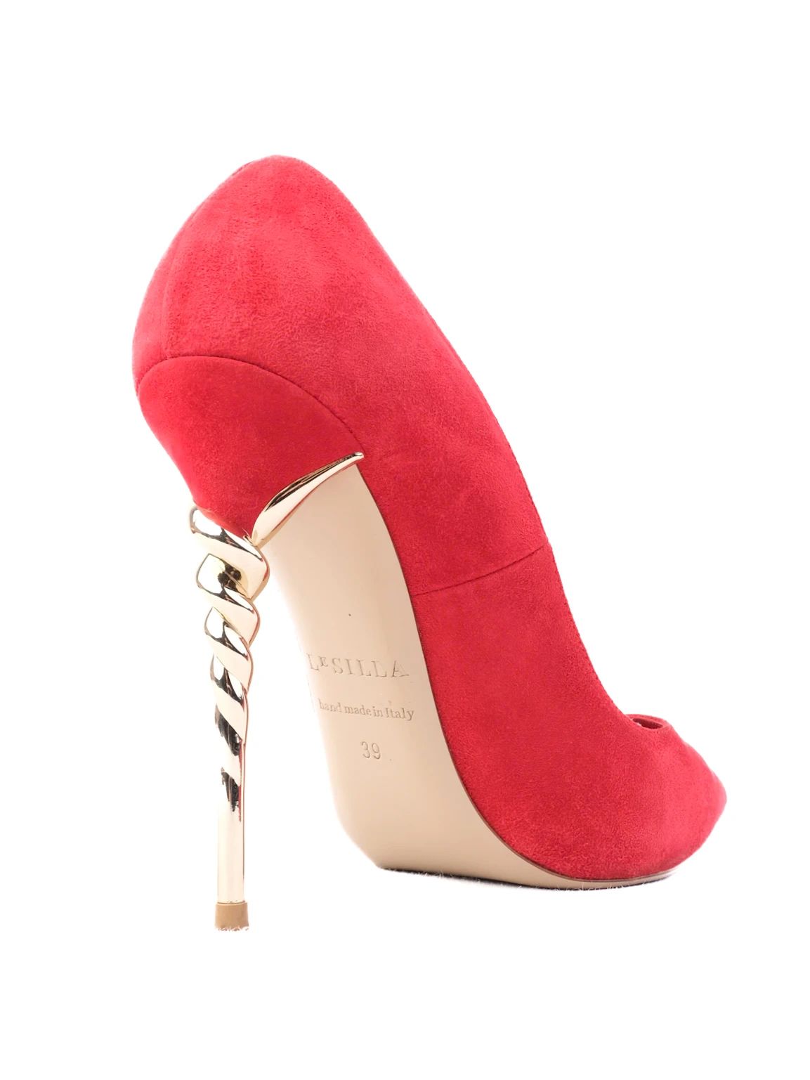 Excellent Lesilla Red Genuine Suede High-Heeled Shoes with Gold Heel