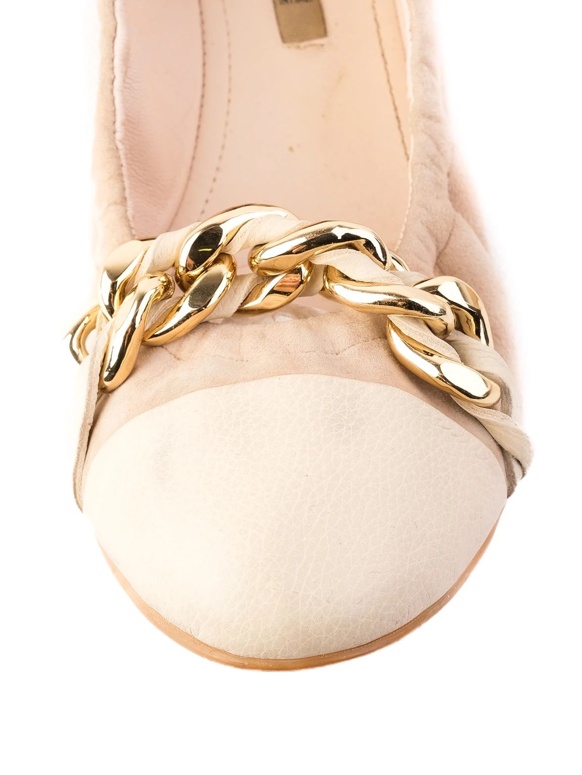 Excellent R&Renzi Ballet Flats White Fabric Size 38 with Gold Chain Detail