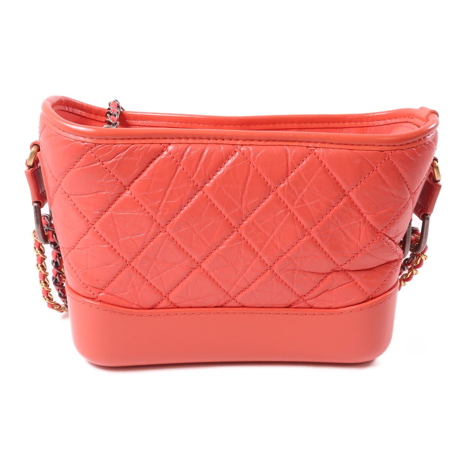 Chanel Goatskin Quilted Small Gabrielle Hobo Orange Pink