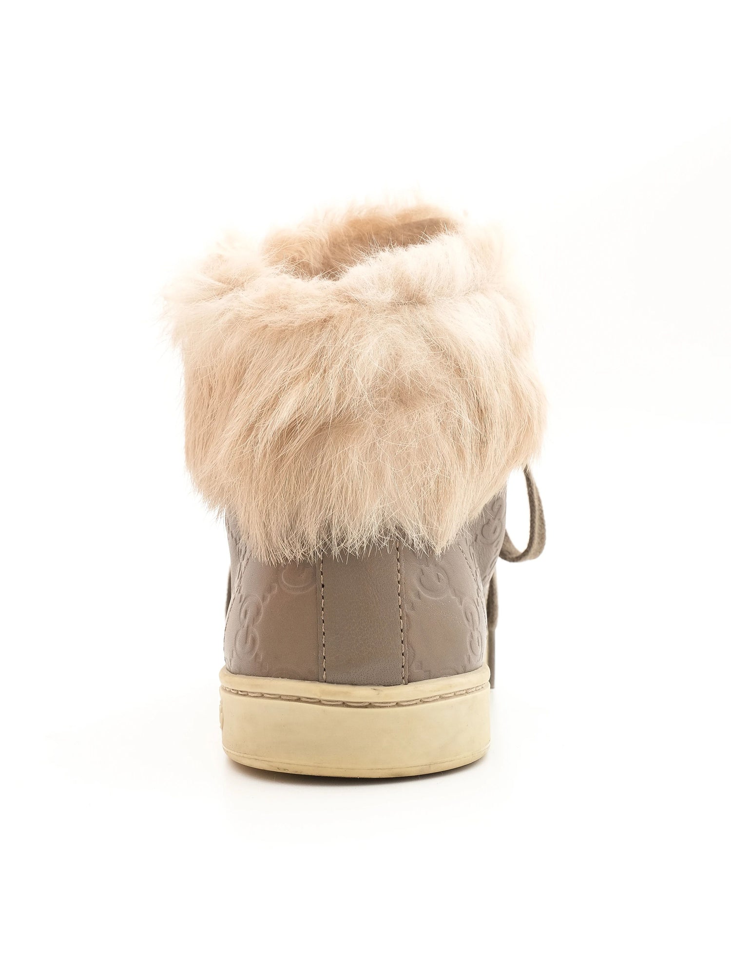 Excellent Gucci Gray Leather High-Top Sneakers with Fur Lining, Size 37