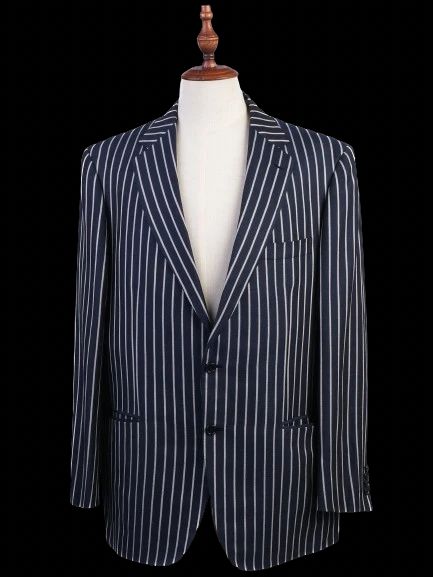 Excellent BRIONI Blue Silk Jacket with White Stripes Size XXL