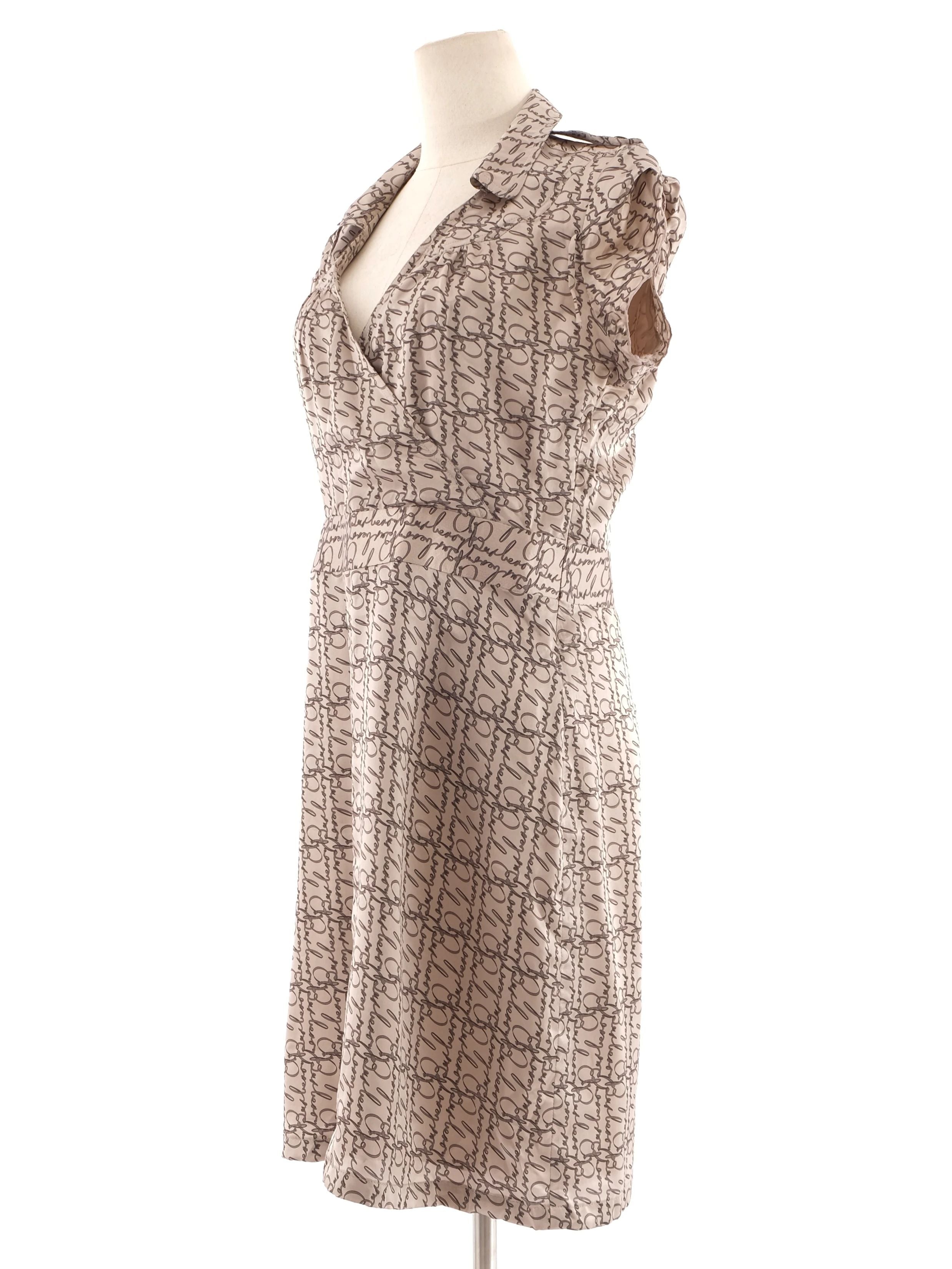 Excellent Burberry Gray Silk Dress Size XL with Decorative Pattern