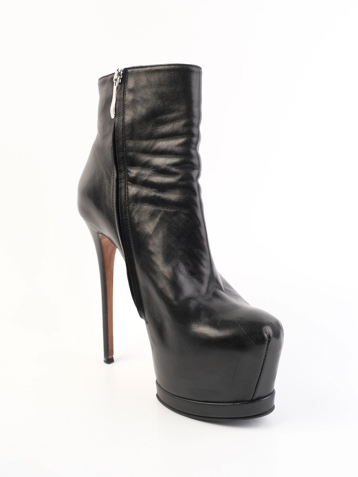 Excellent Gianmarco Lorenzi Black Leather Platform Ankle Boots Size 38