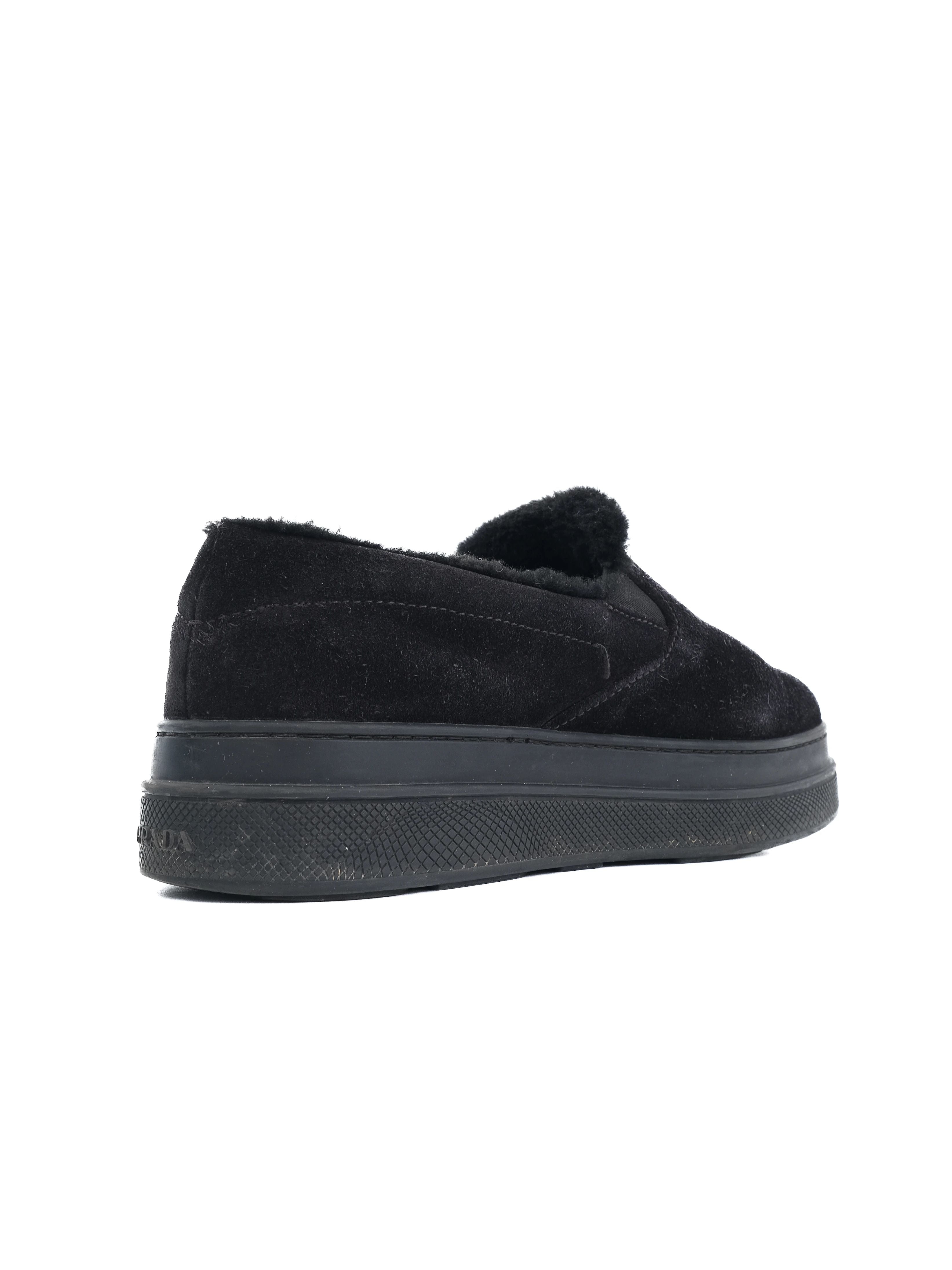 Excellent Prada Black Suede Slip-On Shoes Size 38 with Comfortable Lining