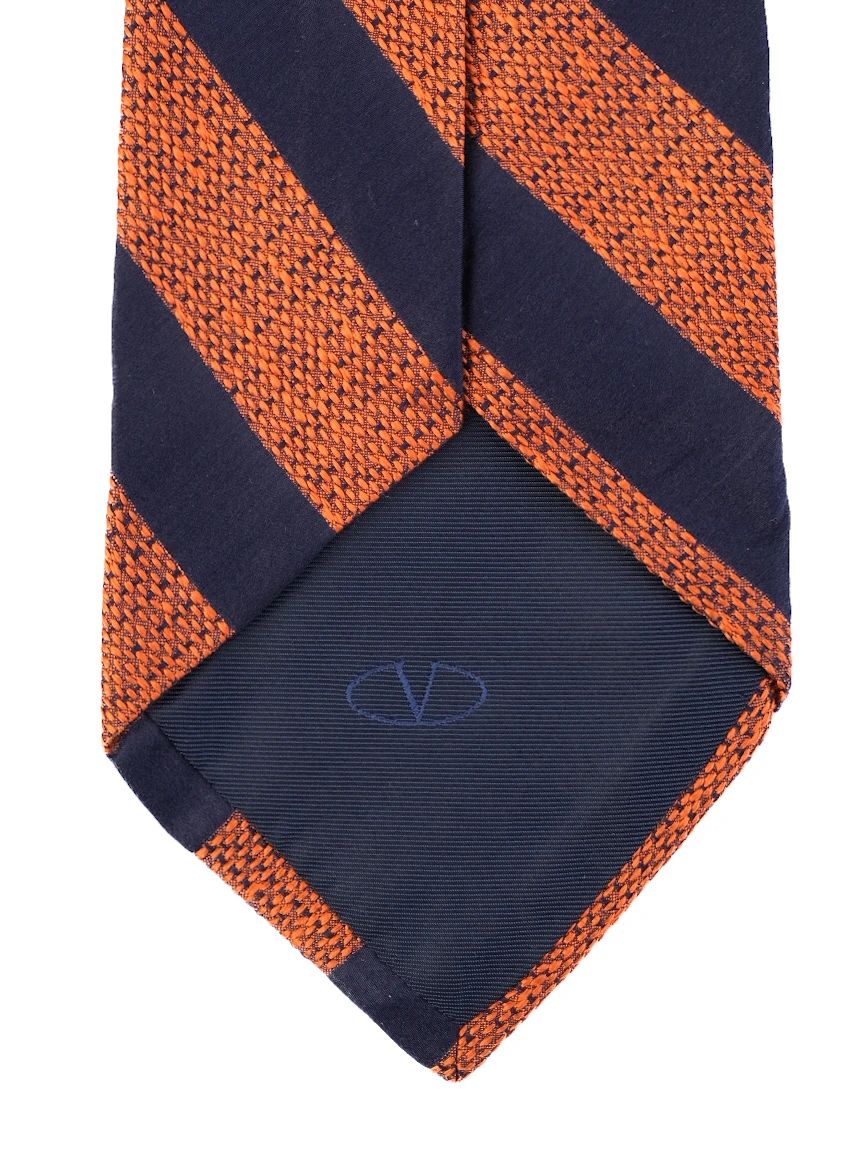 Excellent Valentino Striped Tie 100% Silk Orange Navy Made in Italy