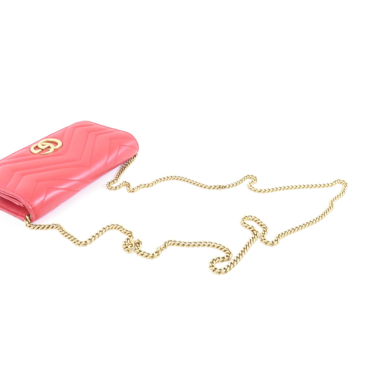 Gucci Cowhide Leather Gg Marmont Gold Bag Crimson Shoulder Bag Red Calfskin (cowhide) 488426