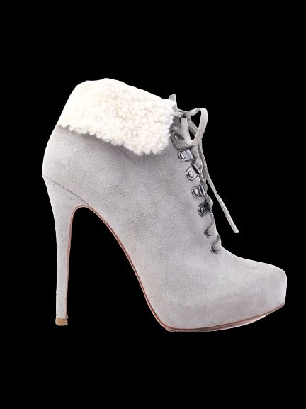 Excellent Lesilla High-Heeled Leather Ankle Boots Blue Size 39