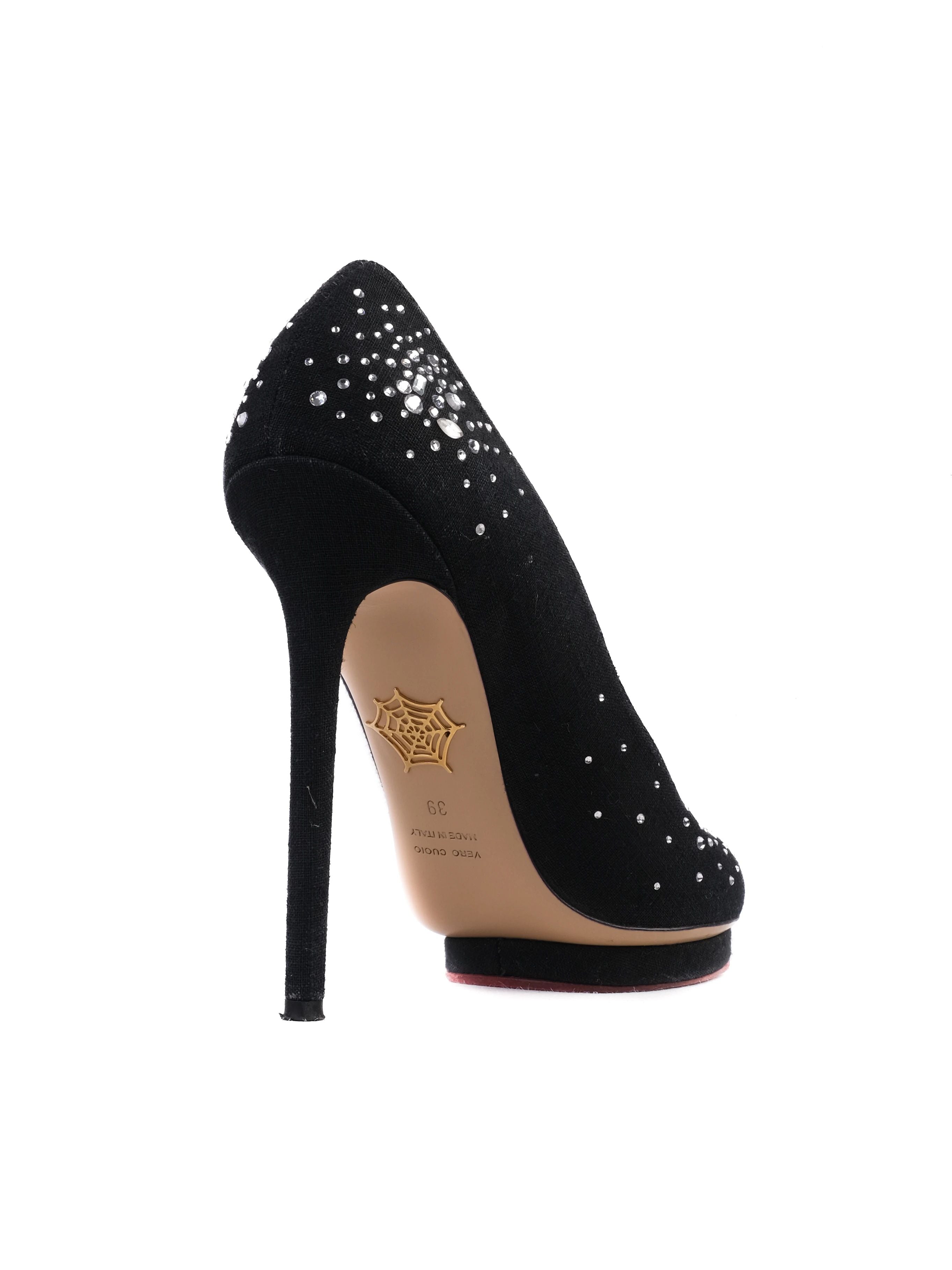 Excellent Charlotte Olympia Black Leather High-Heeled Shoes Size 39