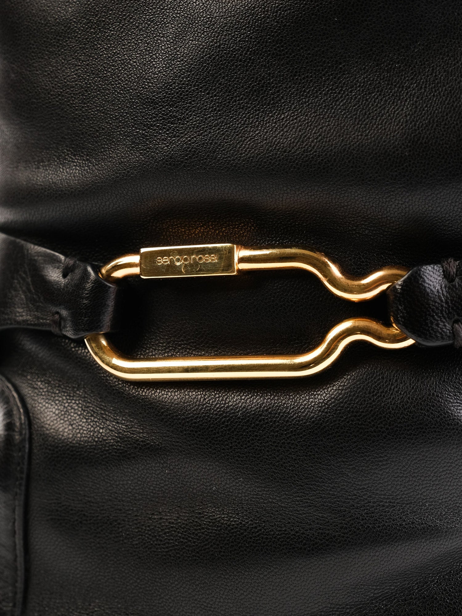 Excellent Sergio Rossi Black Leather High Boots Size 38 with Gold Buckle