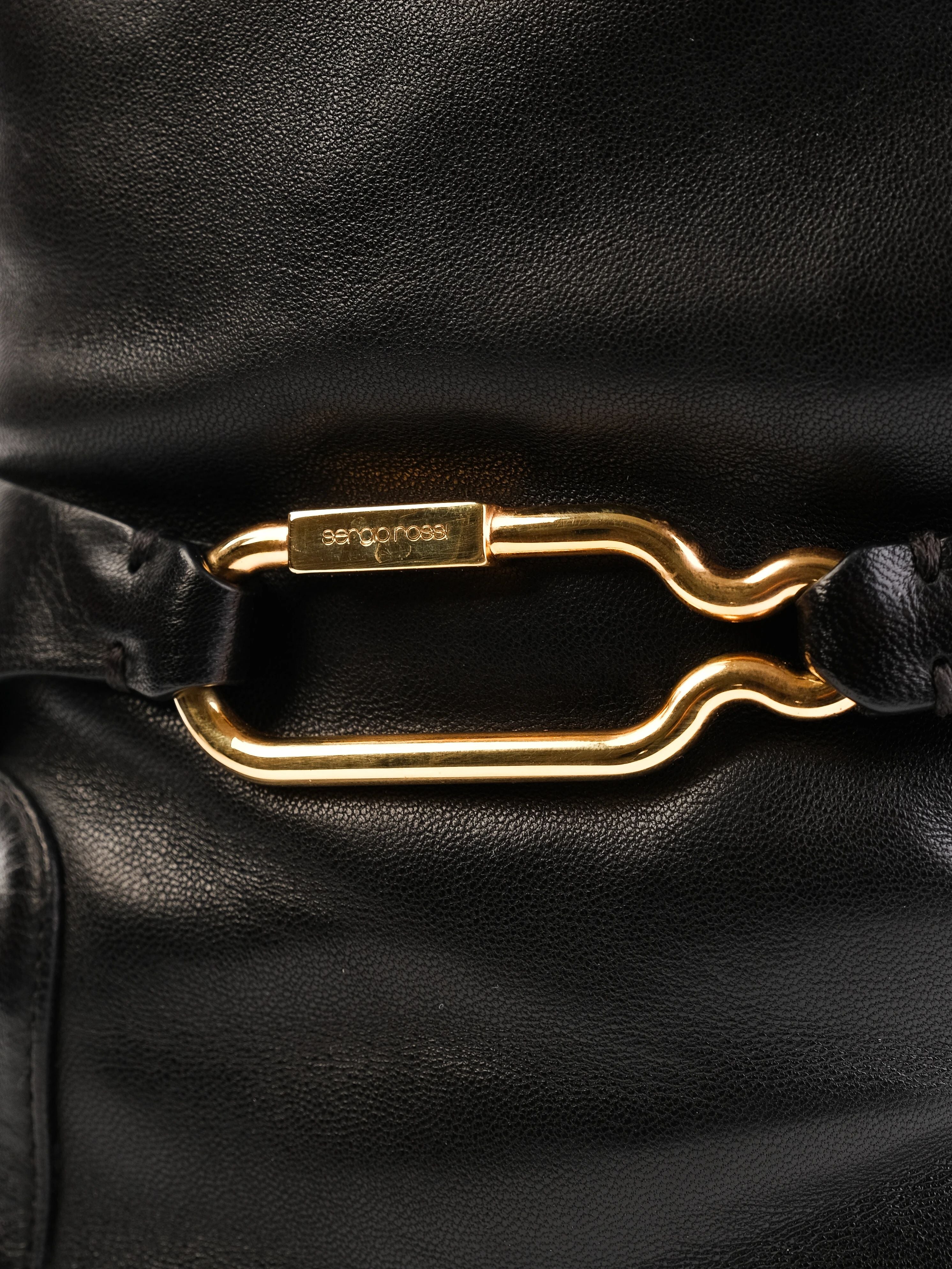 Excellent Sergio Rossi Black Leather High Boots Size 38 with Gold Buckle