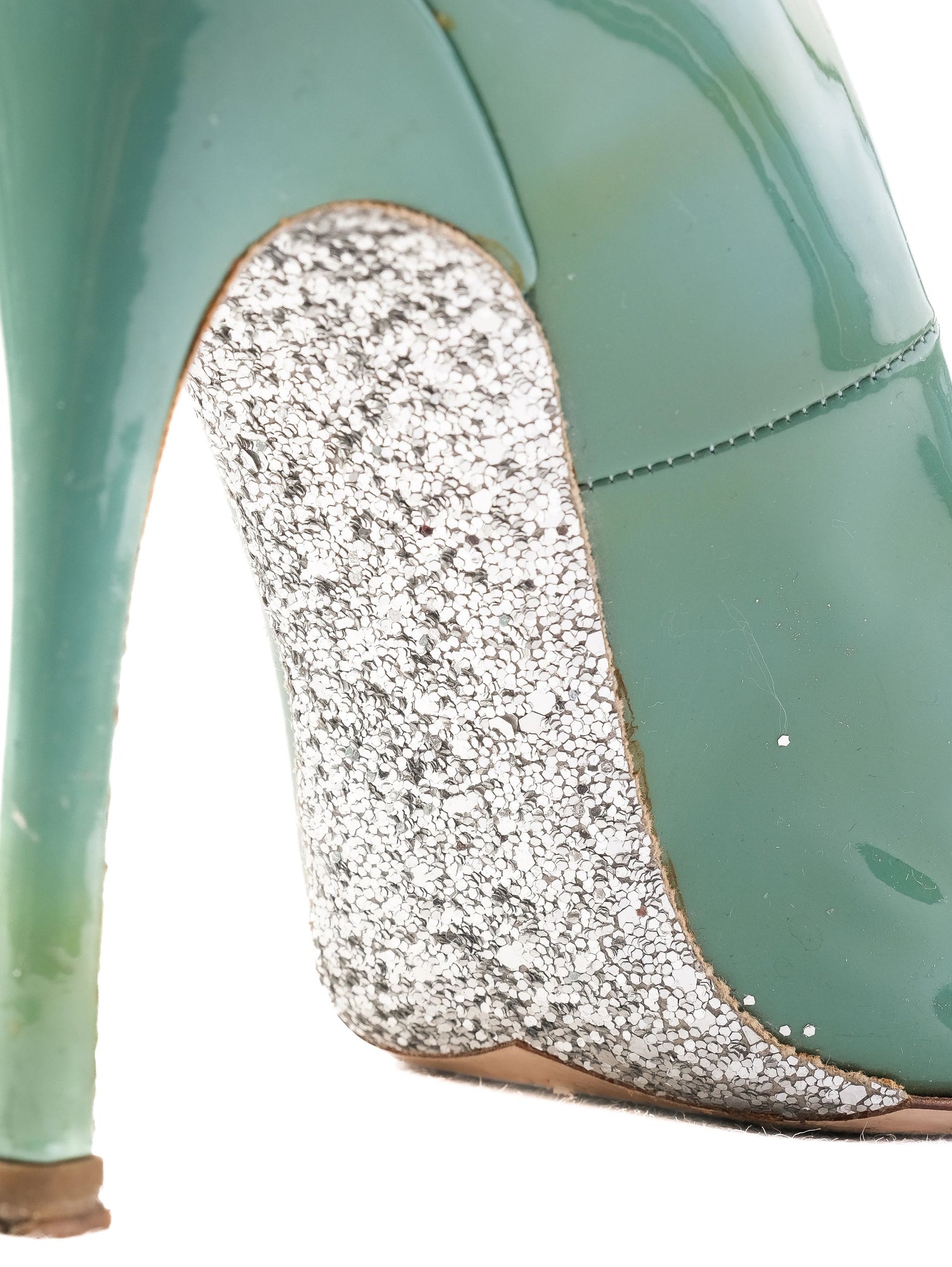 Excellent Miu Miu Green Leather High-Heeled Shoes Size 36.5