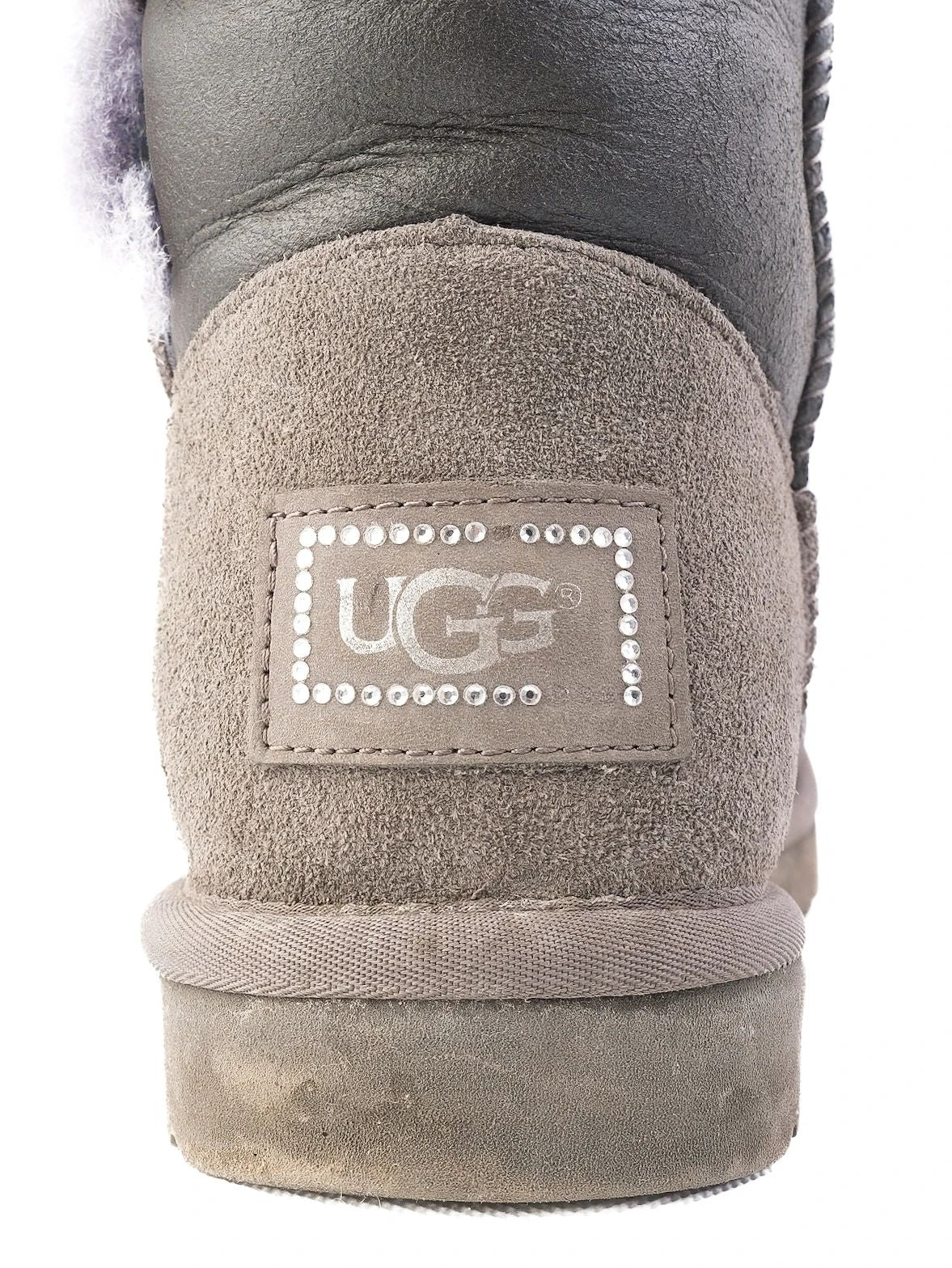 Excellent UGG Gray Leather Boots with Fuzzy Lining Size 37