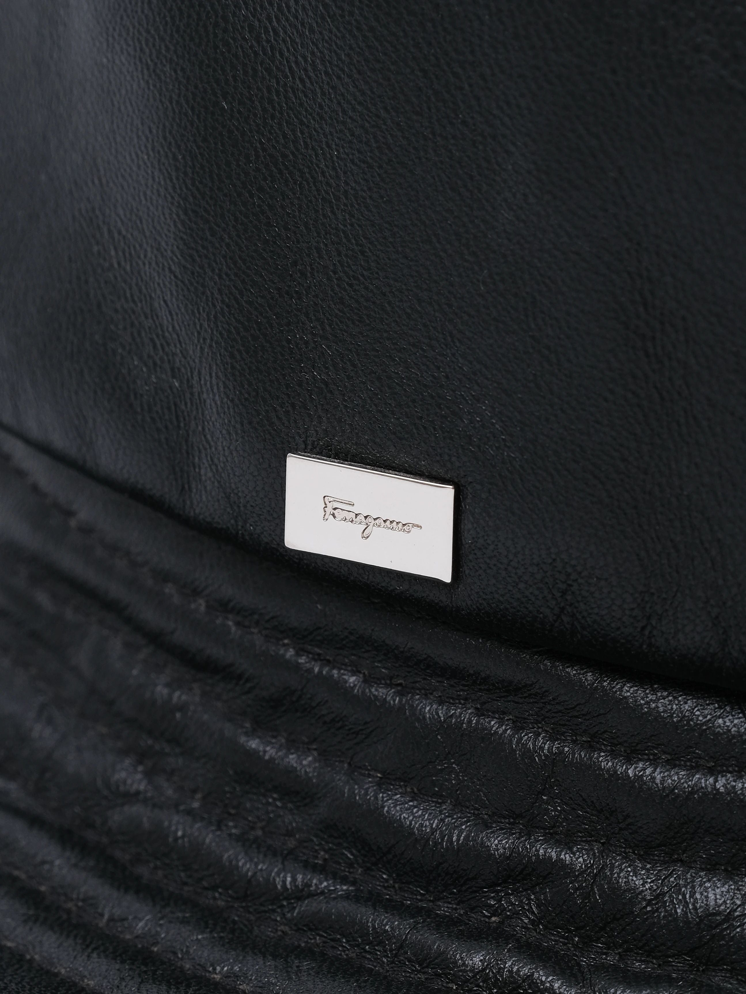 NEW Salvatore Ferragamo Black Leather Bucket Hat Size M