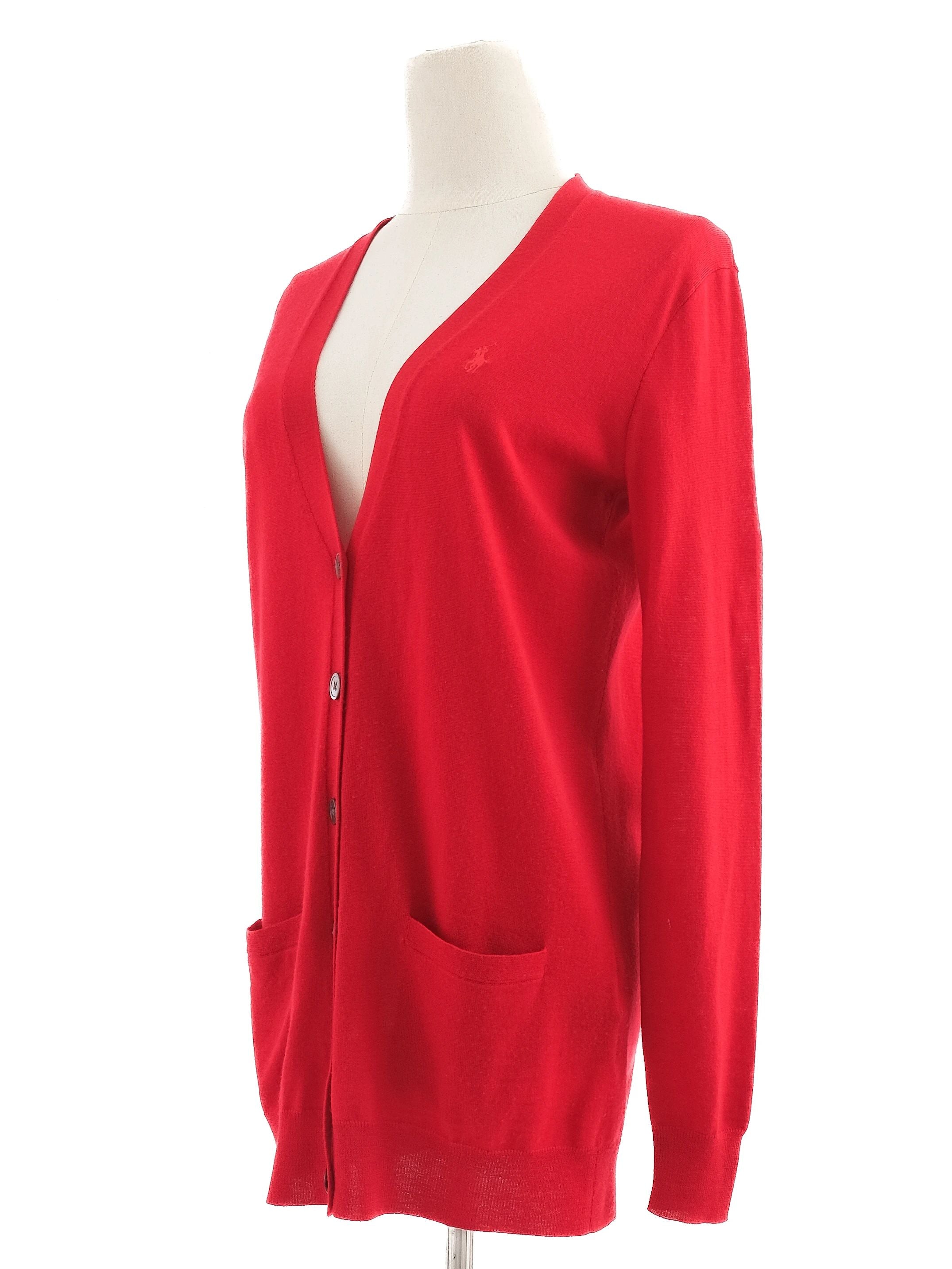 Excellent Ralph Lauren Red Wool Cardigan Sweater Size S