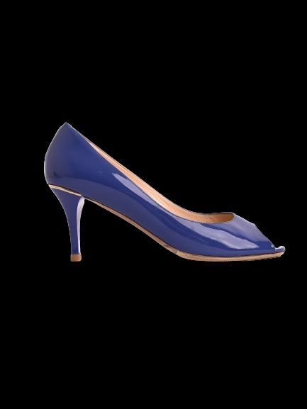 Average Ballin Blue Leather Peep-Toe High Heels Size 38.5