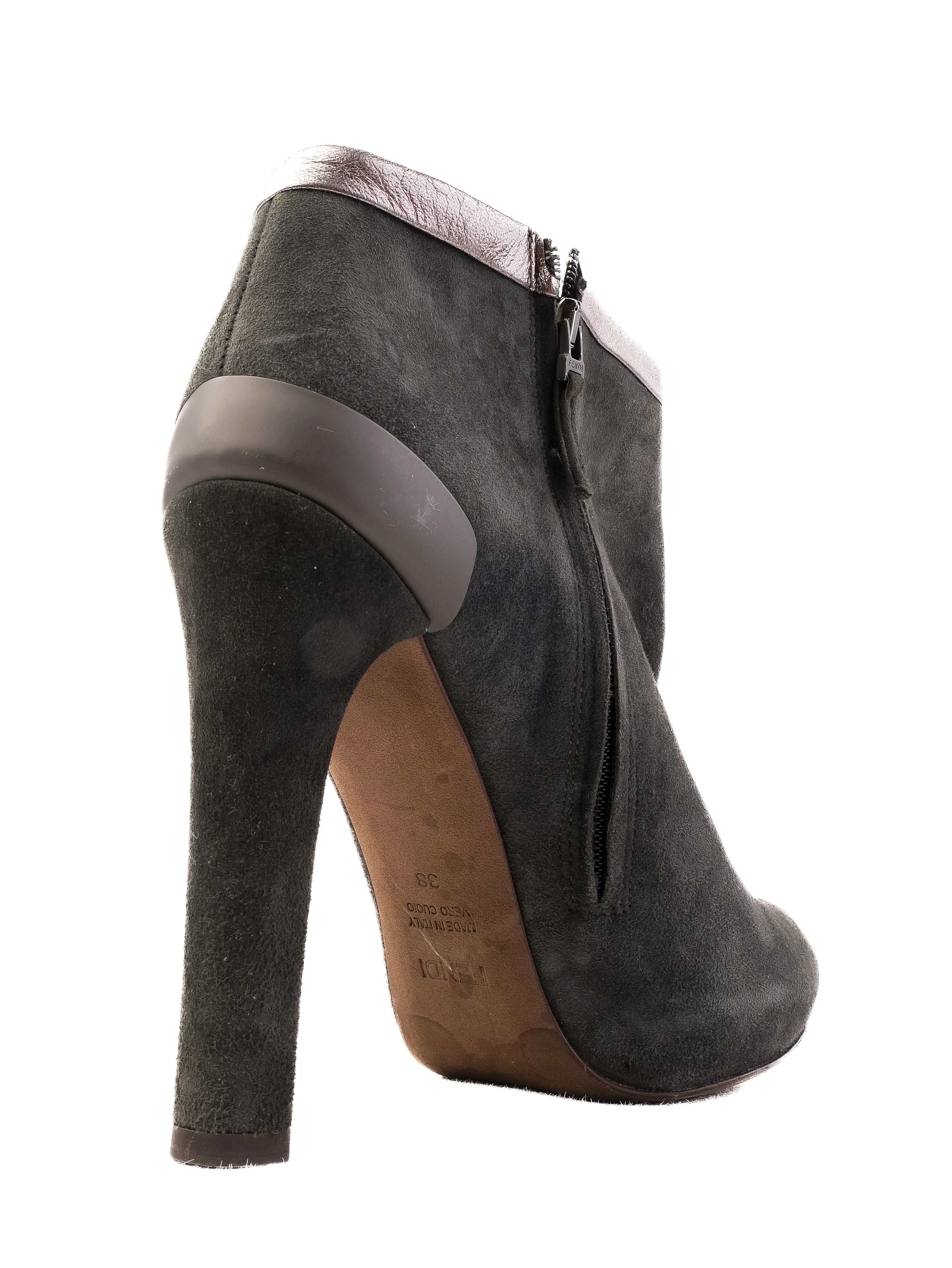 Excellent Fendi Gray Leather High-Heeled Ankle Boots Size 38