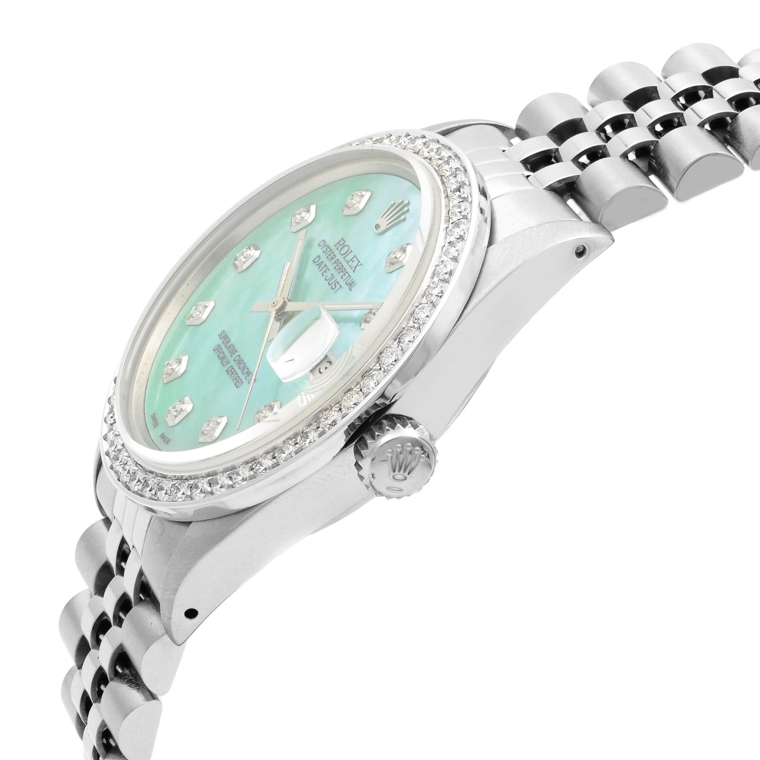 Rolex Datejust Steel 1.20 Cttw Custom Teal Dial Automatic Mens Watch 16014