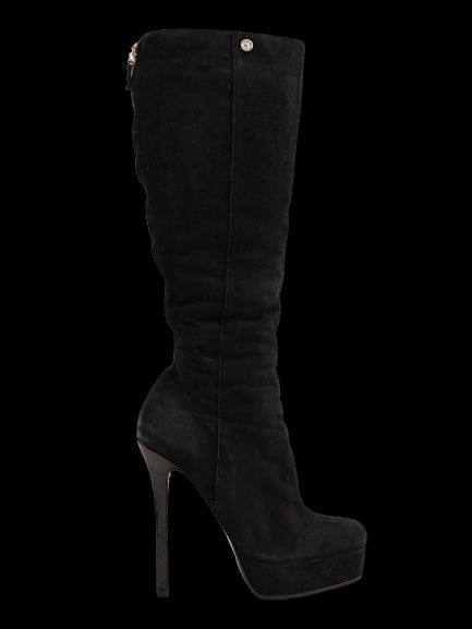 Good Antonio Biacci Black Genuine Suede Knee-High Stiletto Boots Size 36