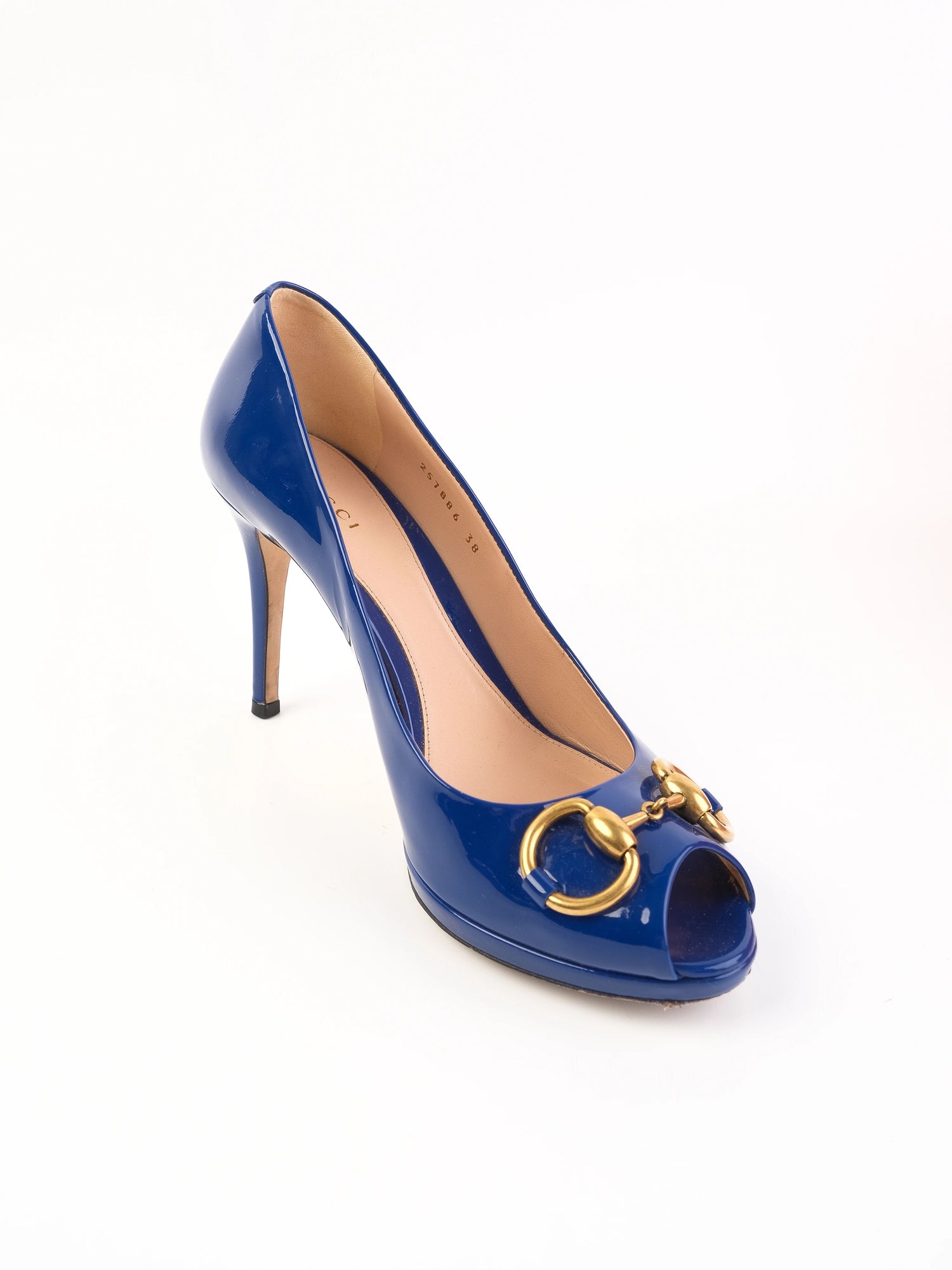 Excellent Gucci Blue Leather High-Heeled Peep-Toe Shoes Size 38