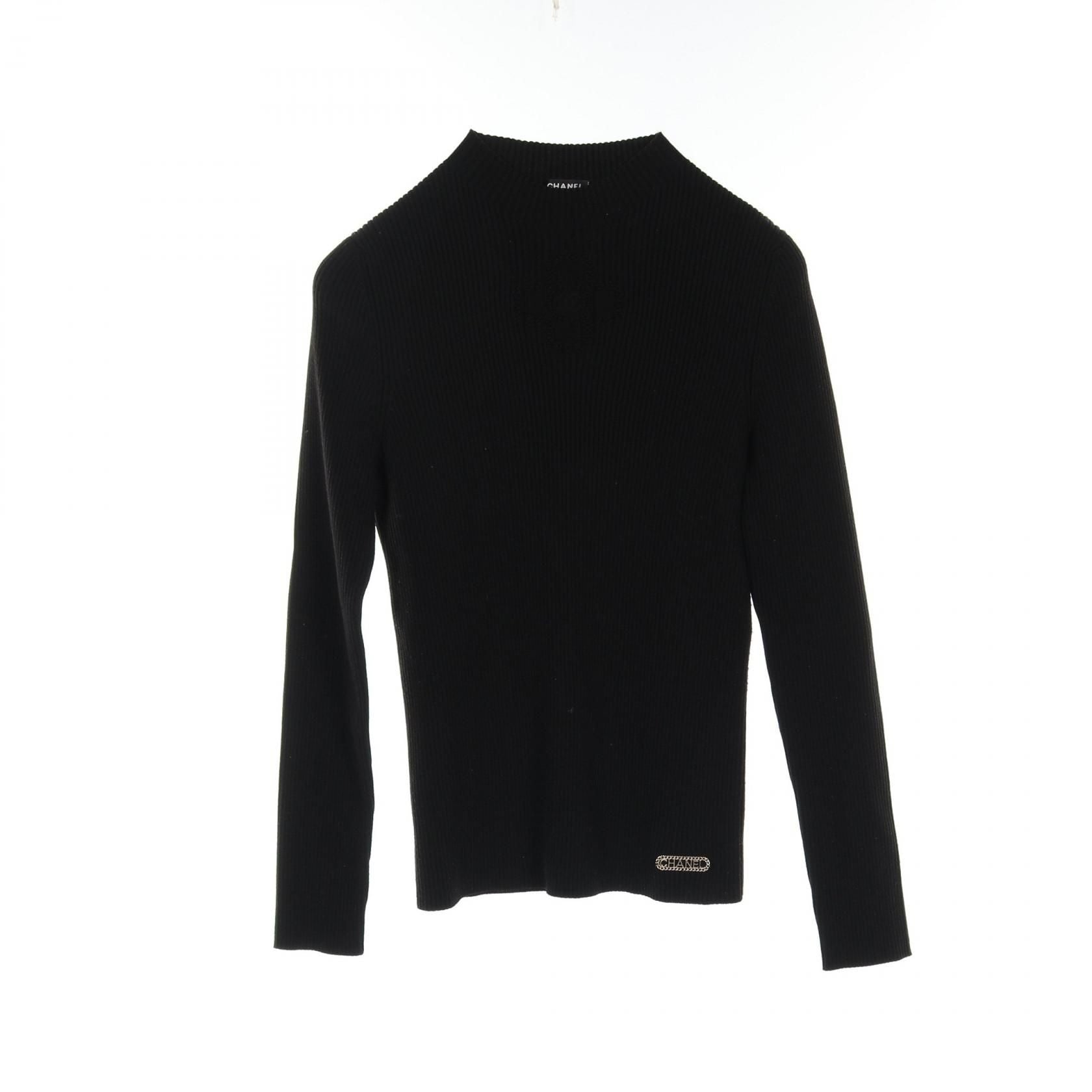 Chanel Black Coco Mark Clover Knit Rayon Wool P 64687k 60670
