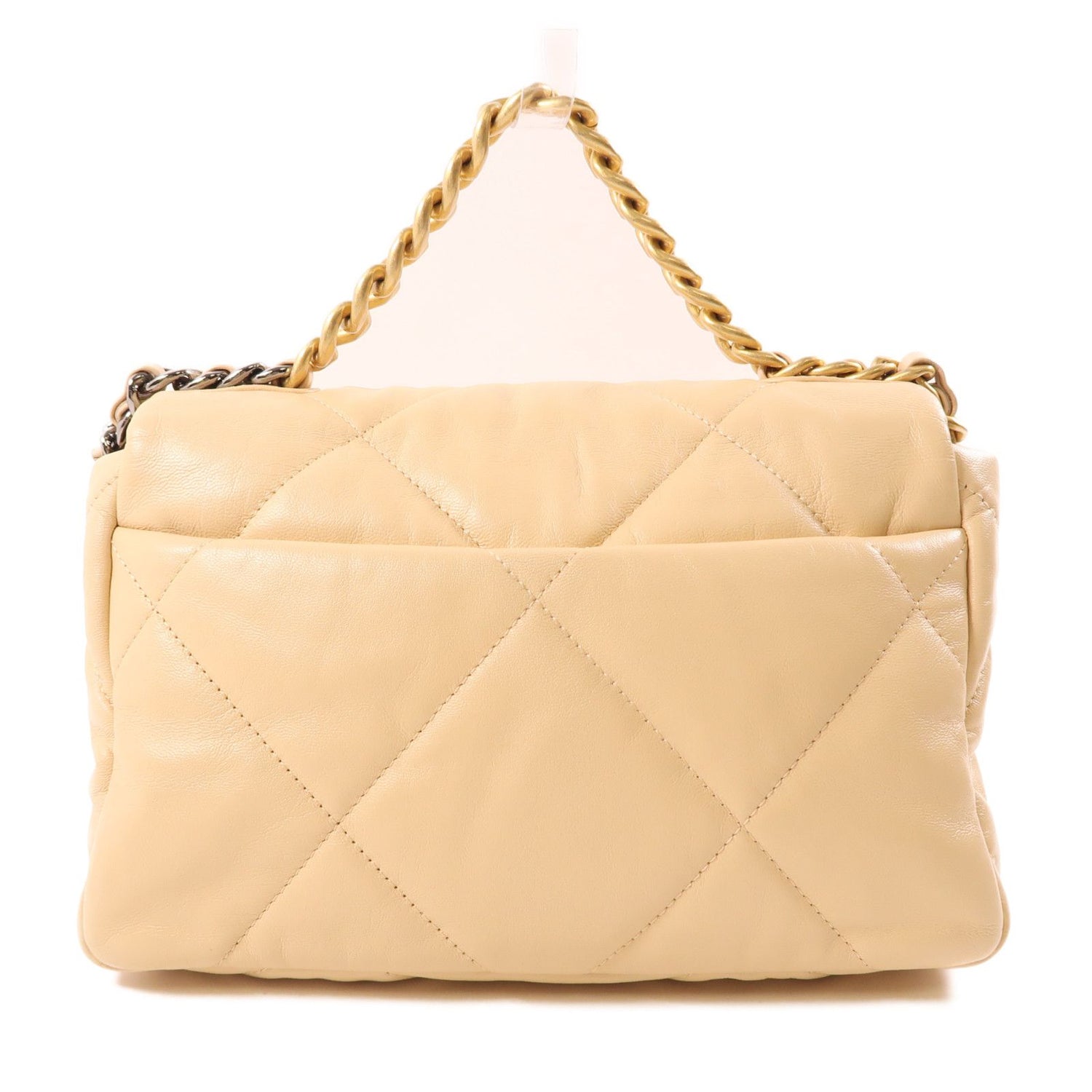 Chanel Beige Sheepskin Leather 19 Hand-turned Shoulder And Back Bag 2way Shoulder Bag Lambskin (sheep Leath